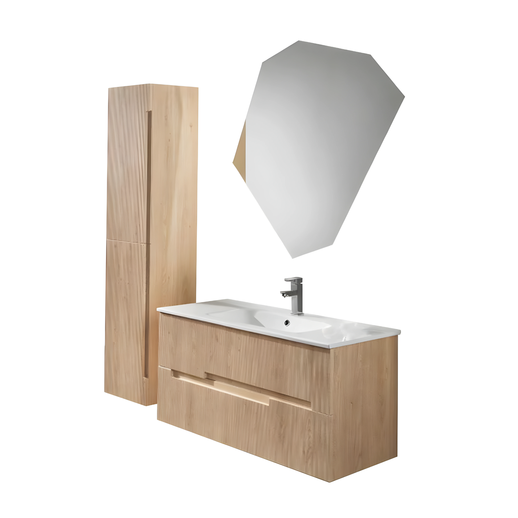 Mobile da bagno in legno "Eliot" con 2 cassetti lavabo e colonna sospesa