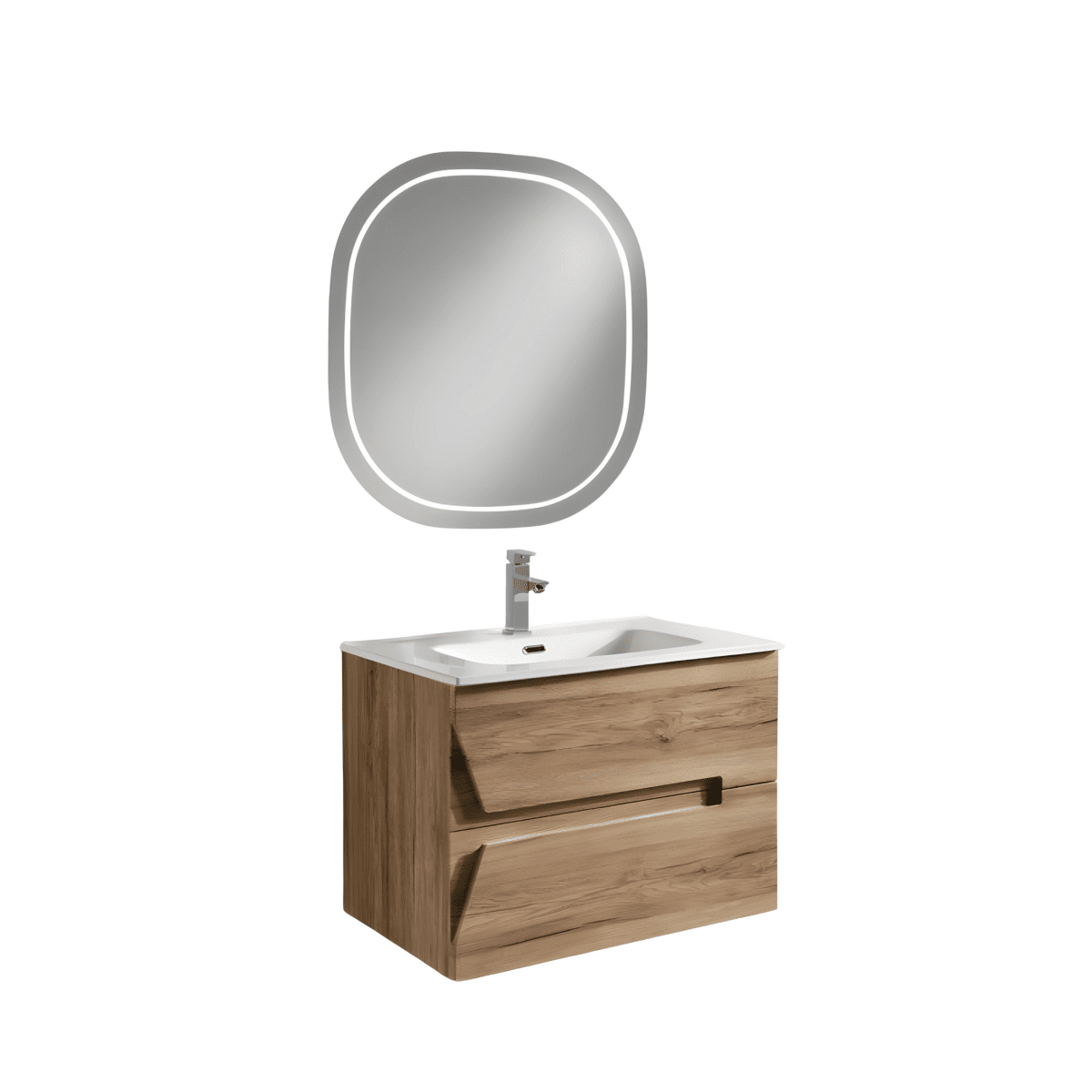 Mobile da bagno sospeso "Opus" 2 cassetti in legno lavabo e specchio Led - MondoViro