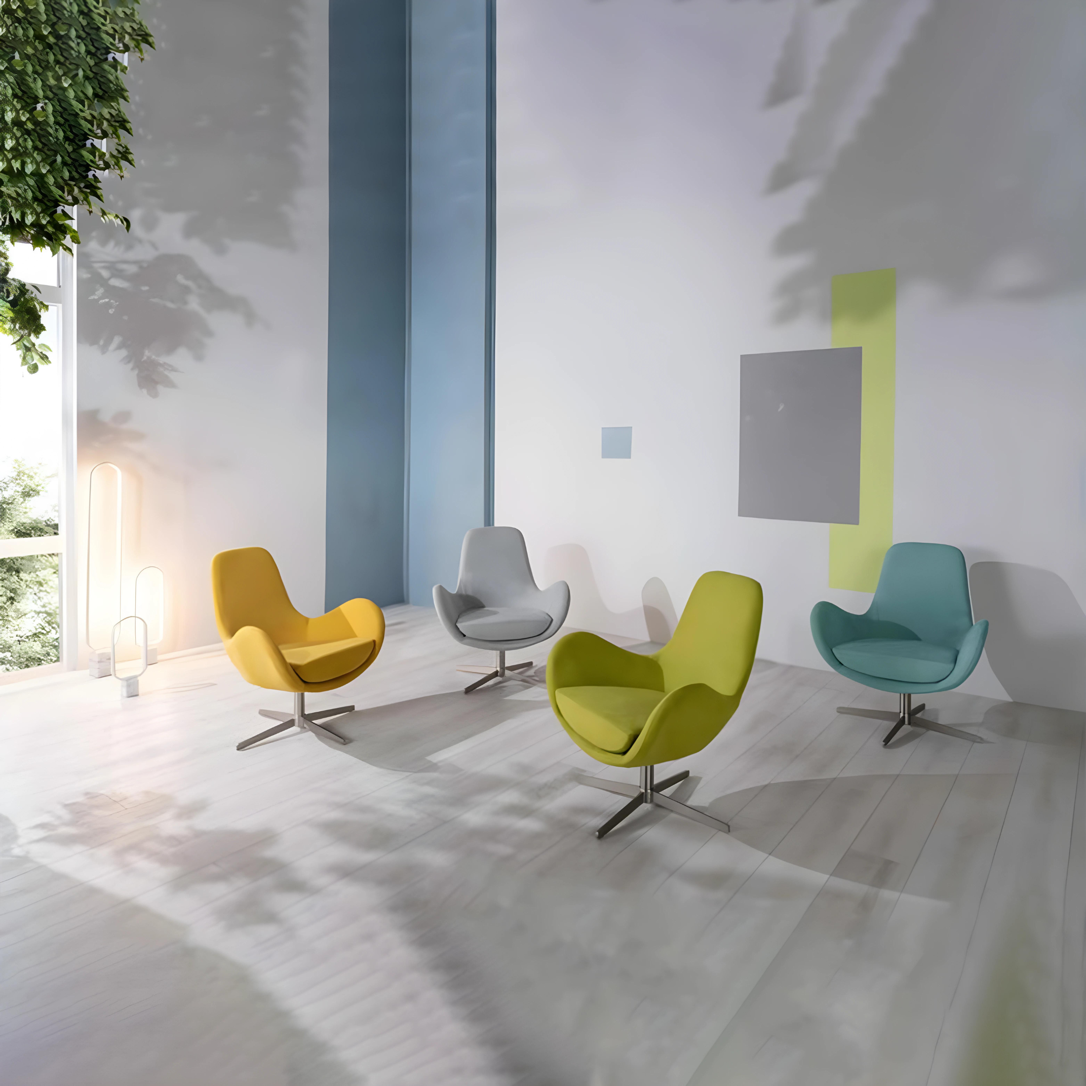 Poltrona moderna girevole "Orpea" in tessuto con base cromata cm 72x64 85h