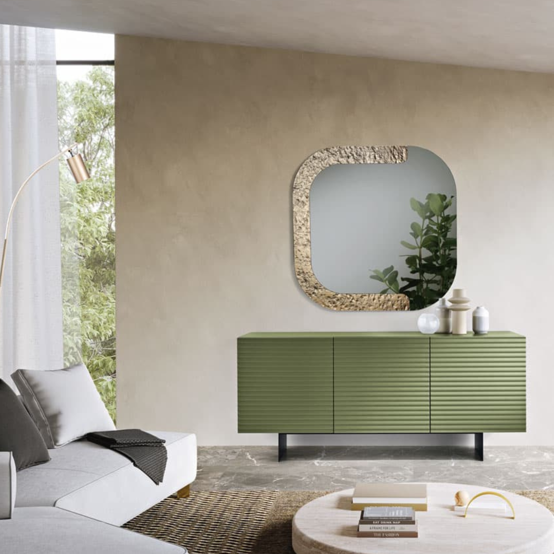 Madia 3 ante già assemblata "Nadia1" in legno laccato con due piedi in metallo verniciati cm 180x50 80h