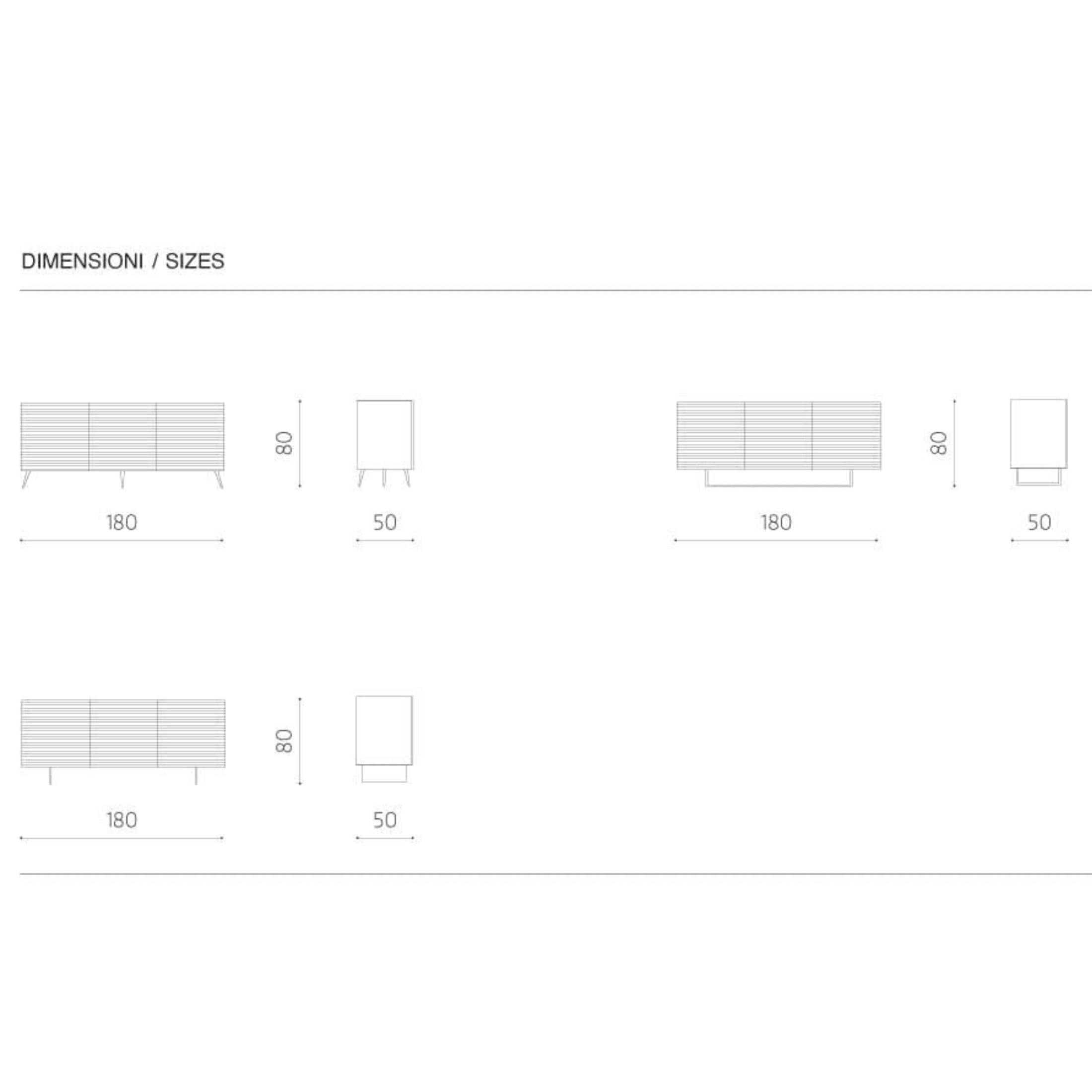 Madia moderna 3 ante già assemblata "Nadia" in legno laccato con 5 piedini cm 180x50 h80