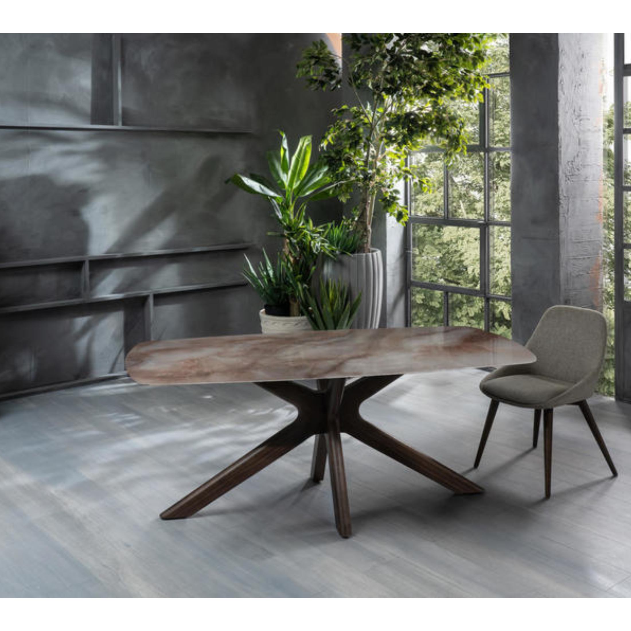 Tavolo moderno in ceramica "Item" fisso da soggiorno effetto marmo