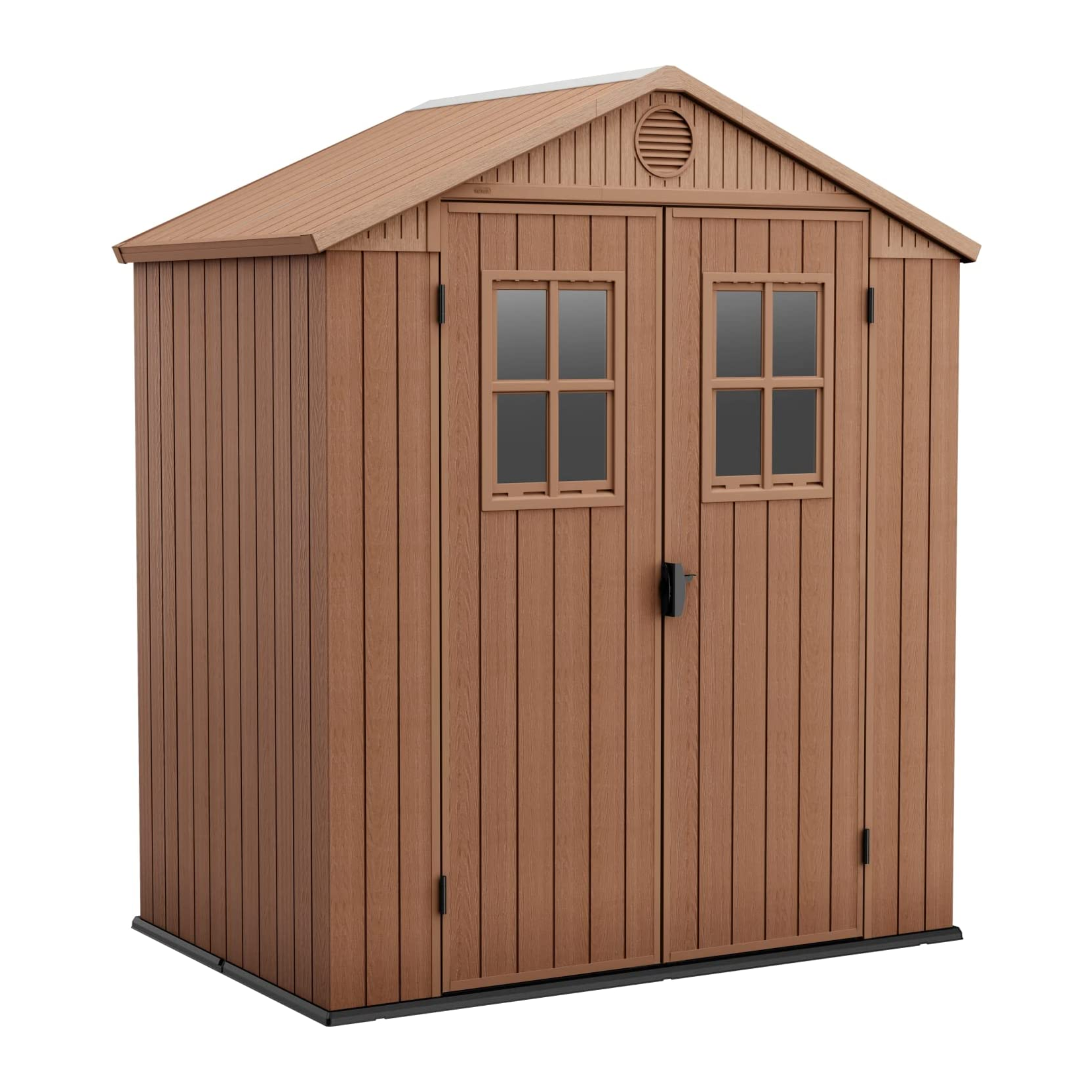 Casetta in resina da giardino "Loto" a 2 porte marrone effetto legno con 2 finestre