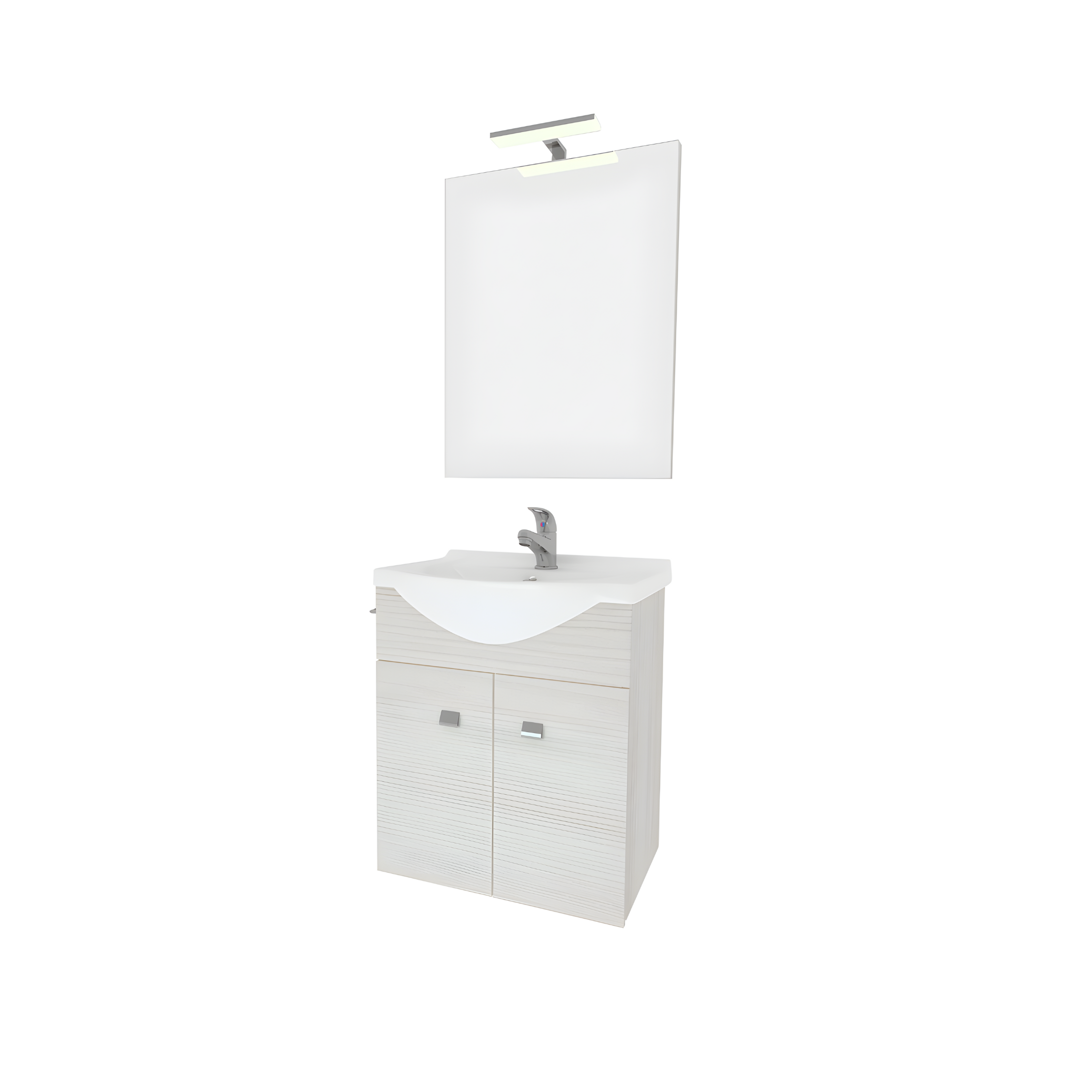 Mobile bagno sospeso "Moa55" con lavabo consolle e ante con maniglie cromate e specchio LED