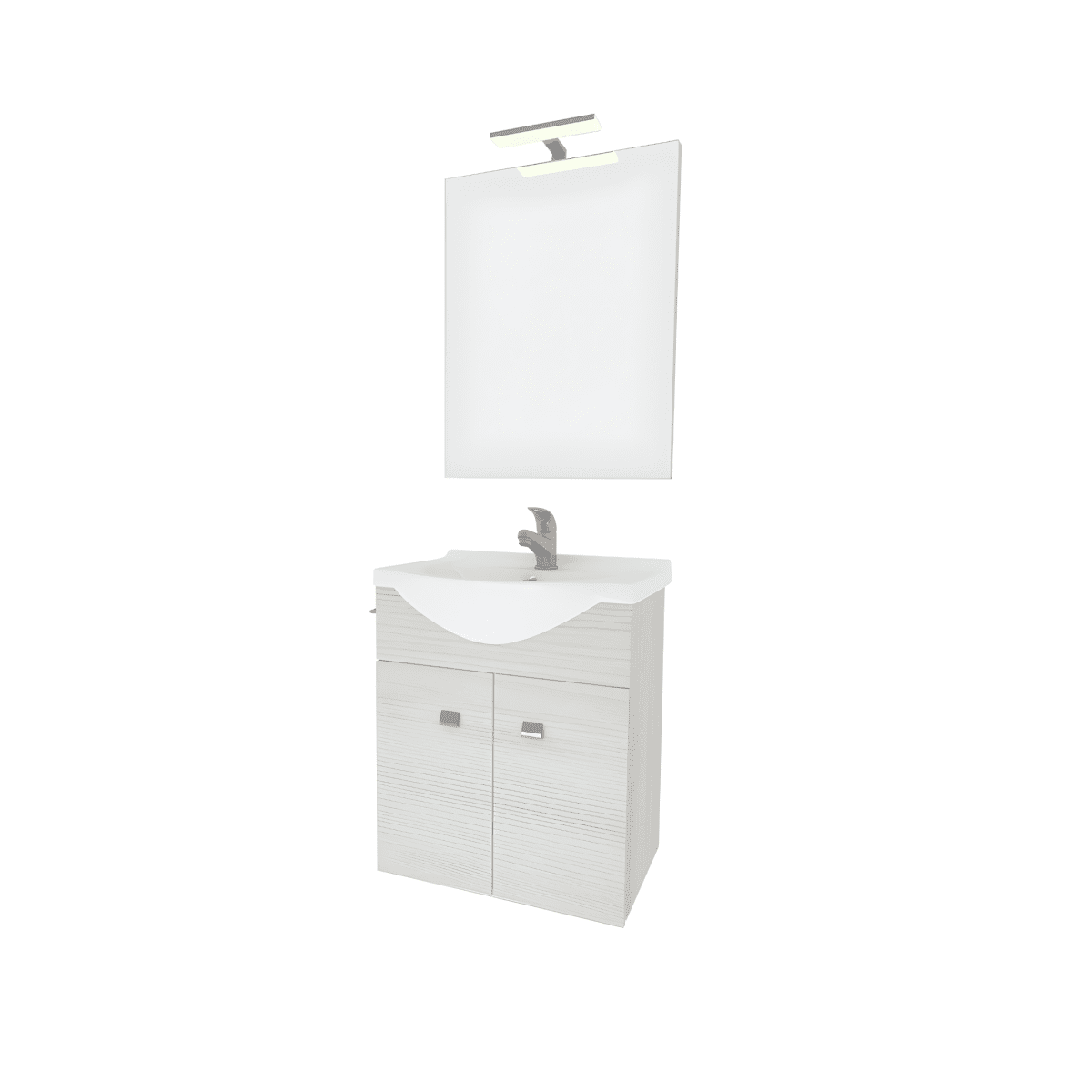 Mobile bagno sospeso "Moa55" con lavabo consolle e ante con maniglie cromate e specchio LED - MondoViro