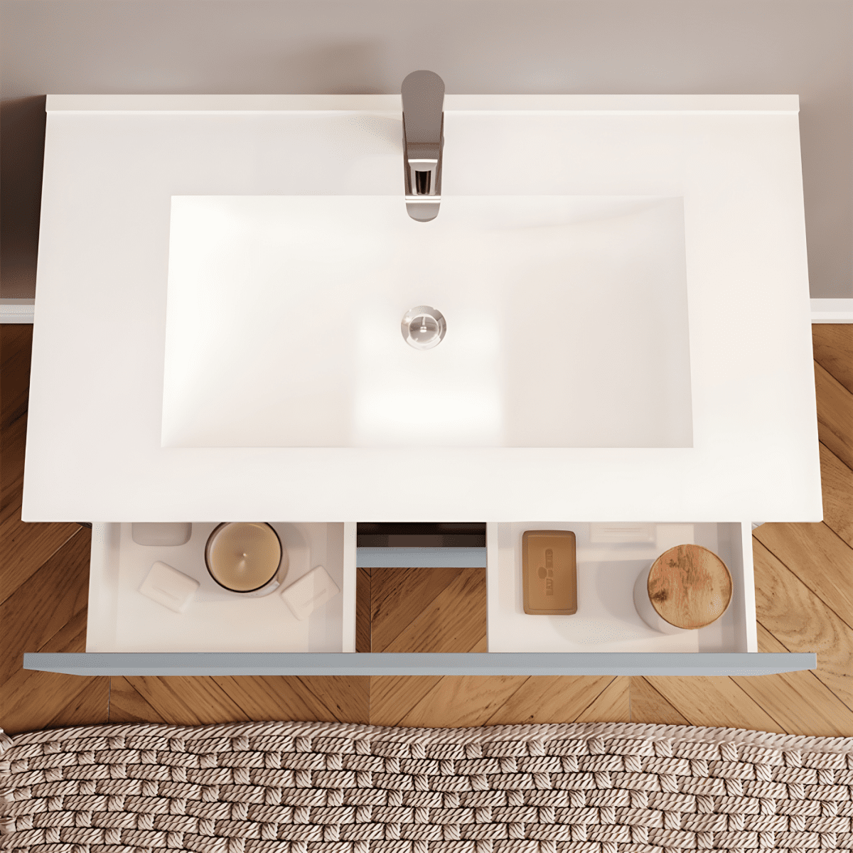 Mobile da bagno "Rhovan" con base, lavabo e specchio LED - MondoViro