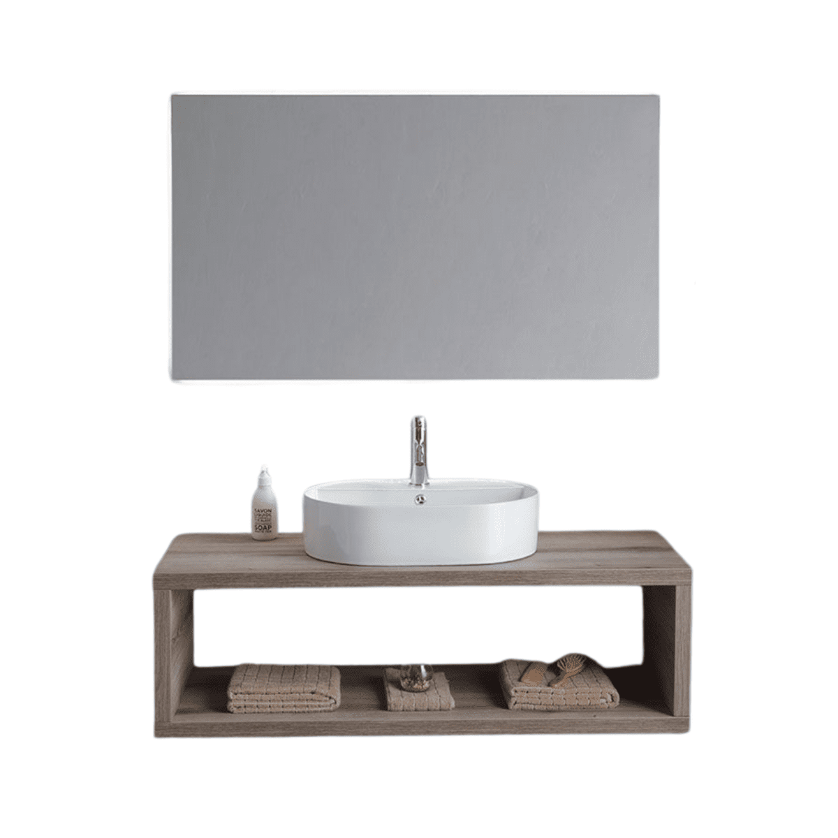 Mobile bagno sospeso rovere fossile "Samoa" 120 cm con lavabo ovale e specchio rettangolare LED - MondoViro
