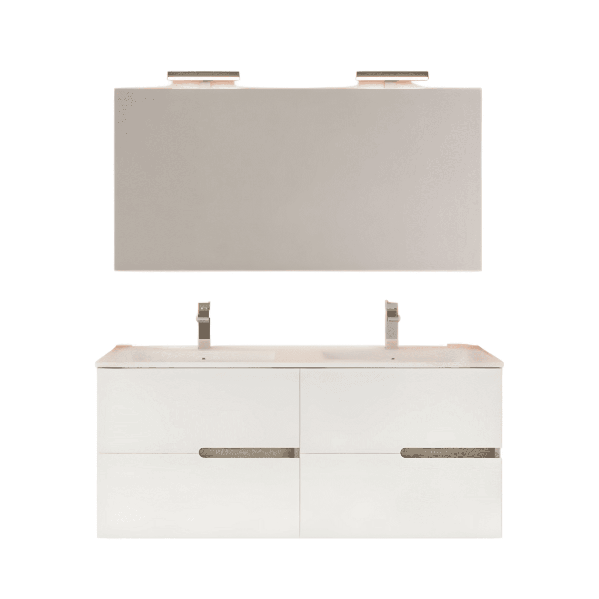 Mobile bagno sospeso moderno "Sara" in legno con 2 cassetti lavabo e specchio LED - MondoViro