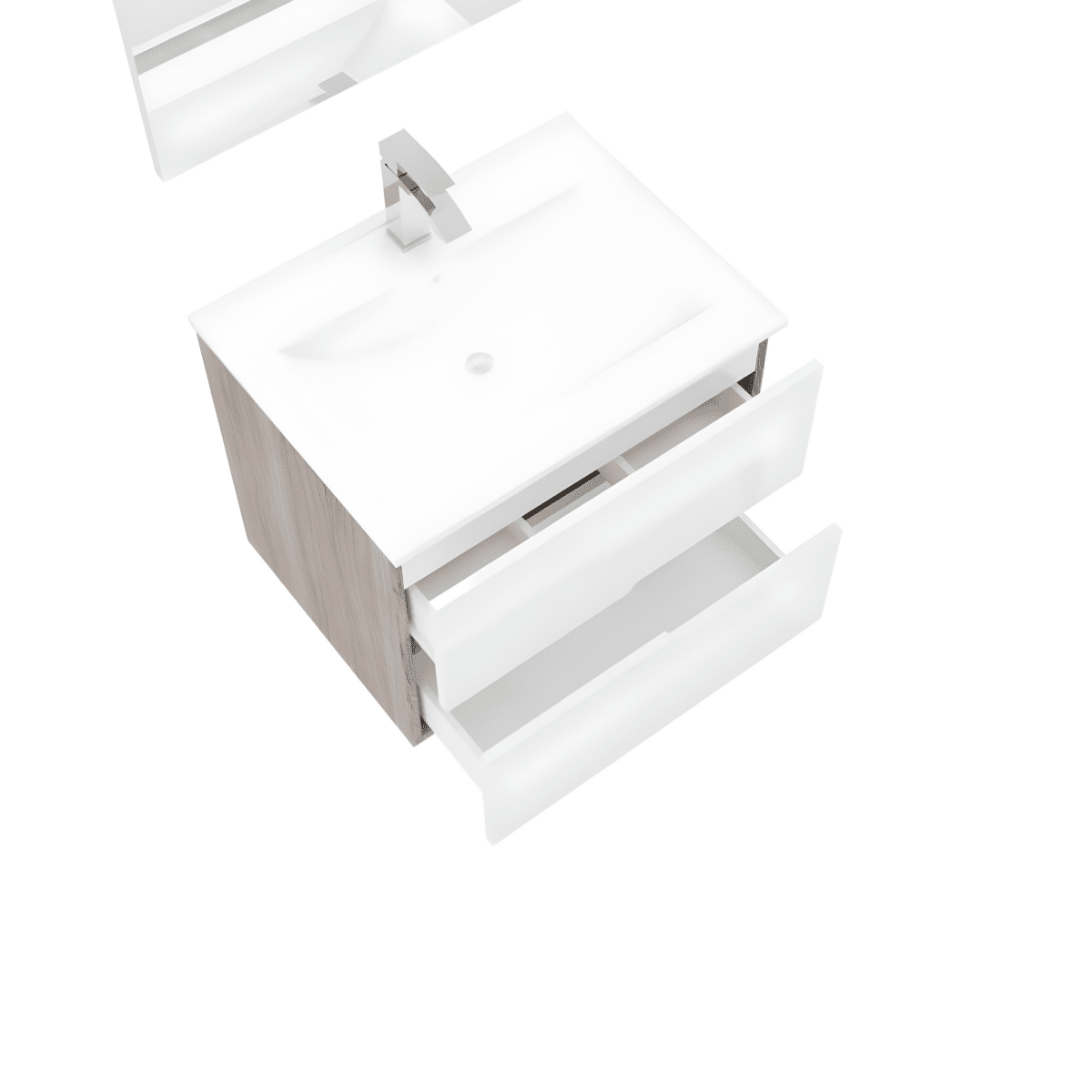 Mobile bagno sospeso moderno "Sara" in legno con 2 cassetti lavabo e specchio LED - MondoViro