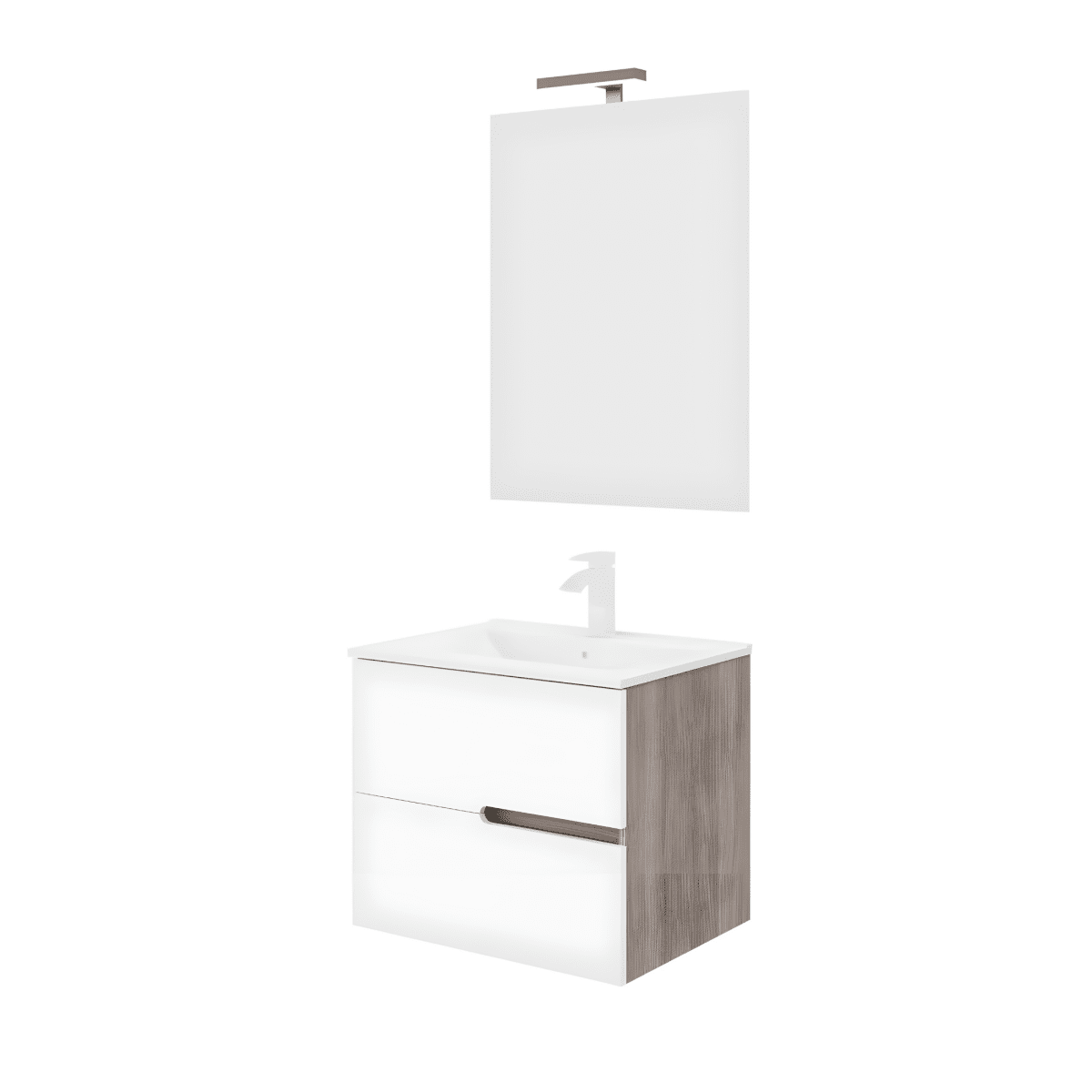 Mobile bagno sospeso moderno "Sara" in legno con 2 cassetti lavabo e specchio LED - MondoViro