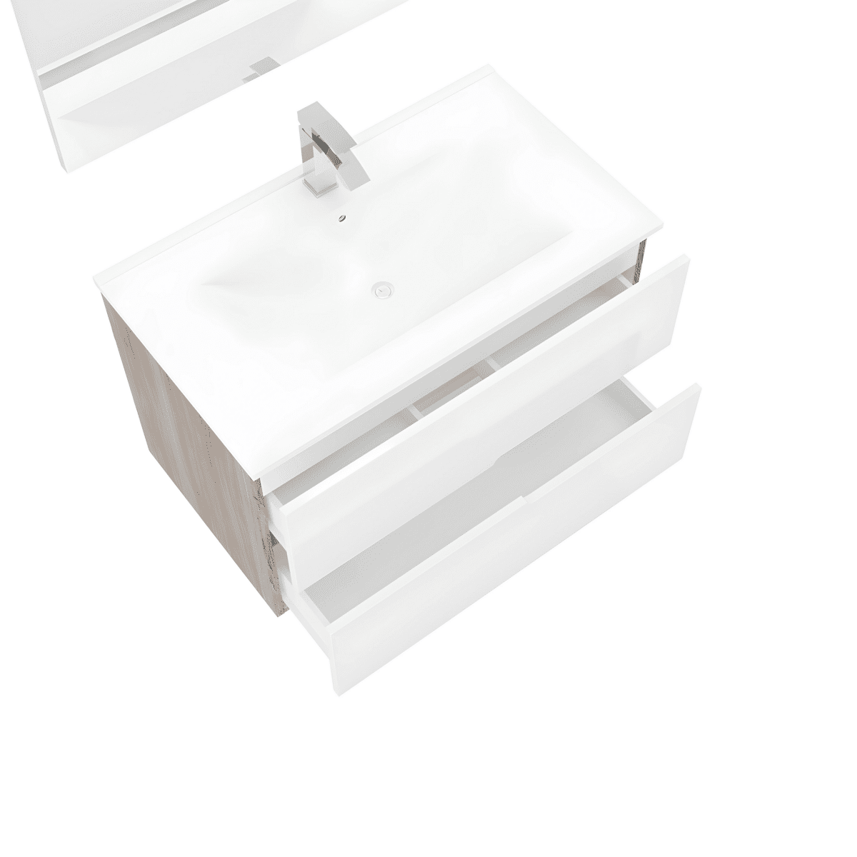 Mobile bagno sospeso moderno "Sara" in legno con 2 cassetti lavabo e specchio LED - MondoViro
