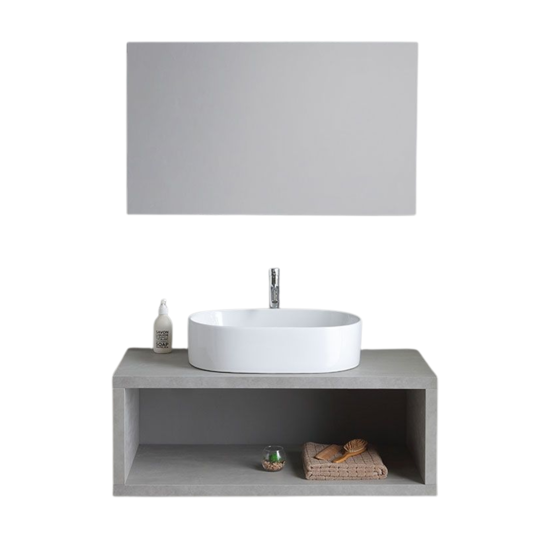 Mobile bagno sospeso grigio "Samos" 100 cm con lavabo in ceramica ovale e specchio semplice