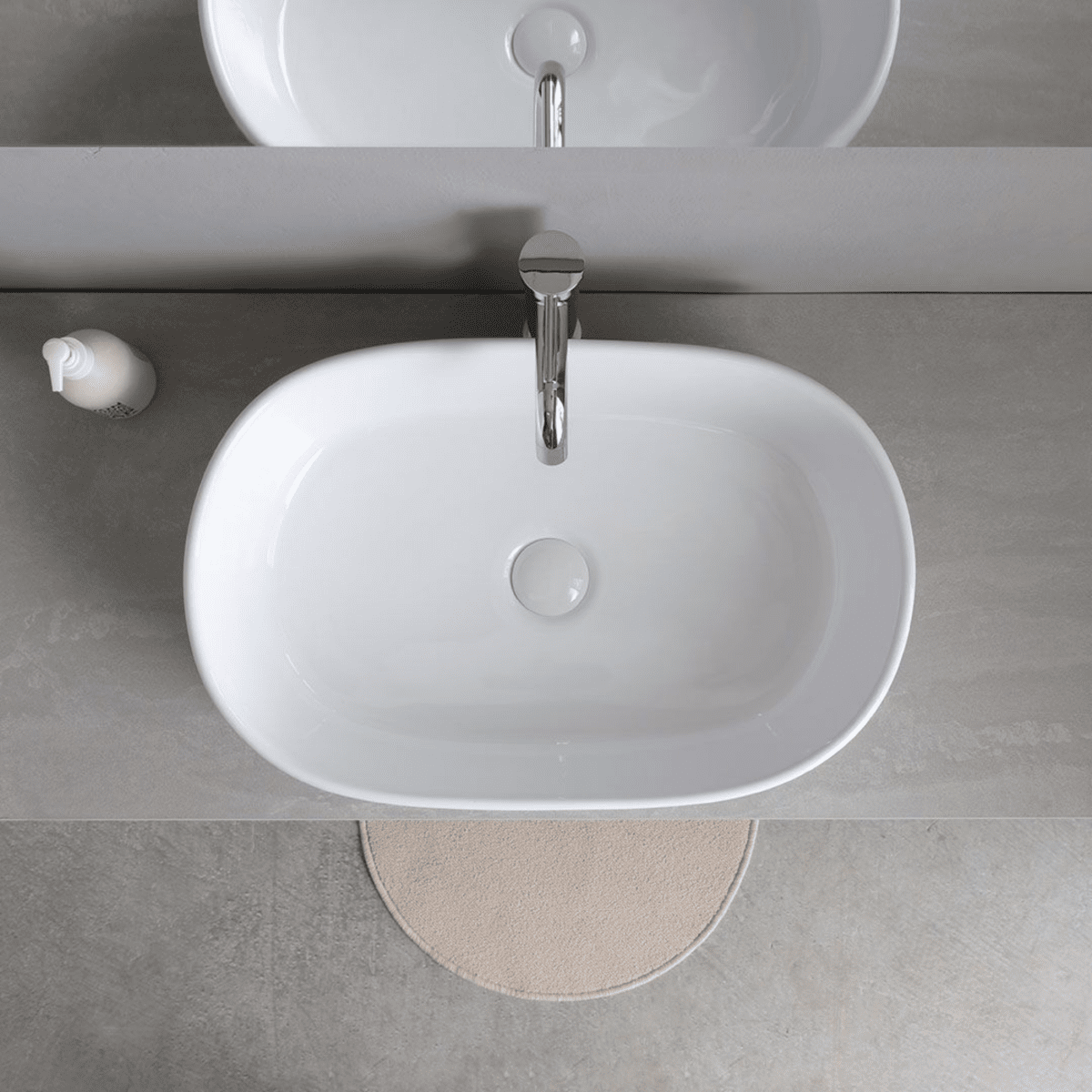 Mobile bagno sospeso grigio "Samos" 100 cm con lavabo in ceramica ovale e specchio semplice - MondoViro