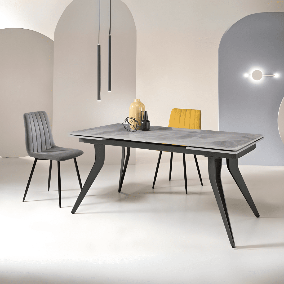 Tavolo allungabile "Artico" con piano in pietra effetto marmo cm 160x90 75h - MondoViro