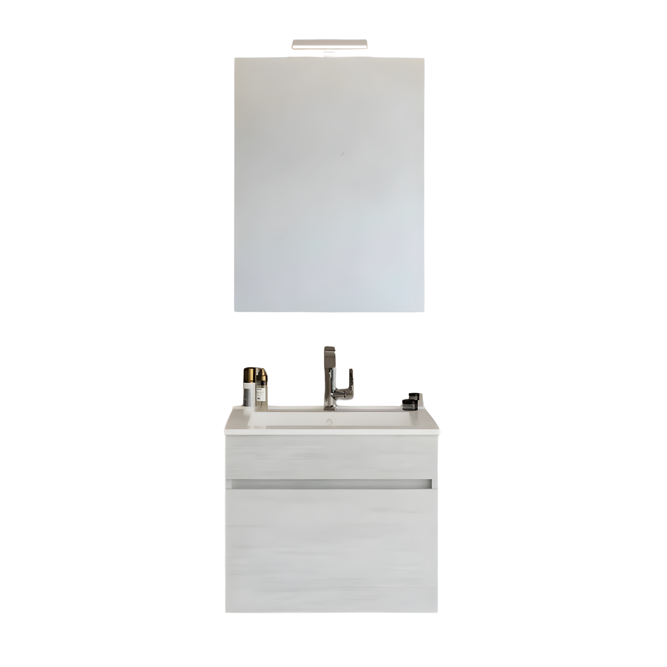 Mobile da bagno sospeso moderno "Velira" con lavabo integrato e specchio LED