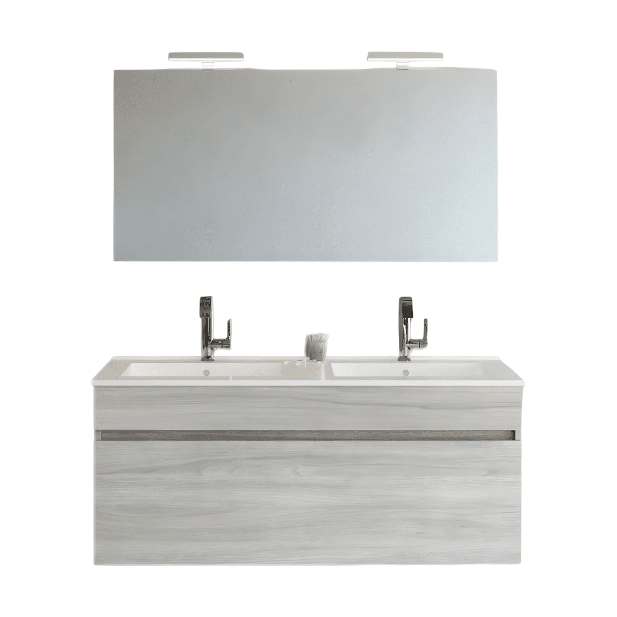Mobile da bagno sospeso moderno "Velira" con lavabo integrato e specchio LED - MondoViro