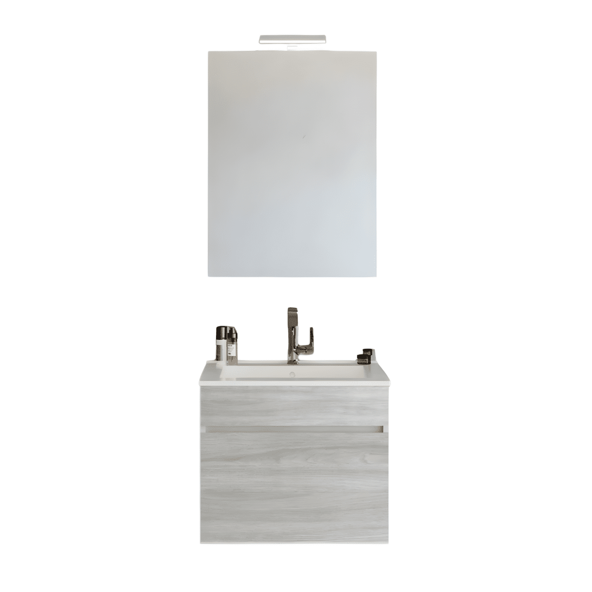 Mobile da bagno sospeso moderno "Velira" con lavabo integrato e specchio LED - MondoViro