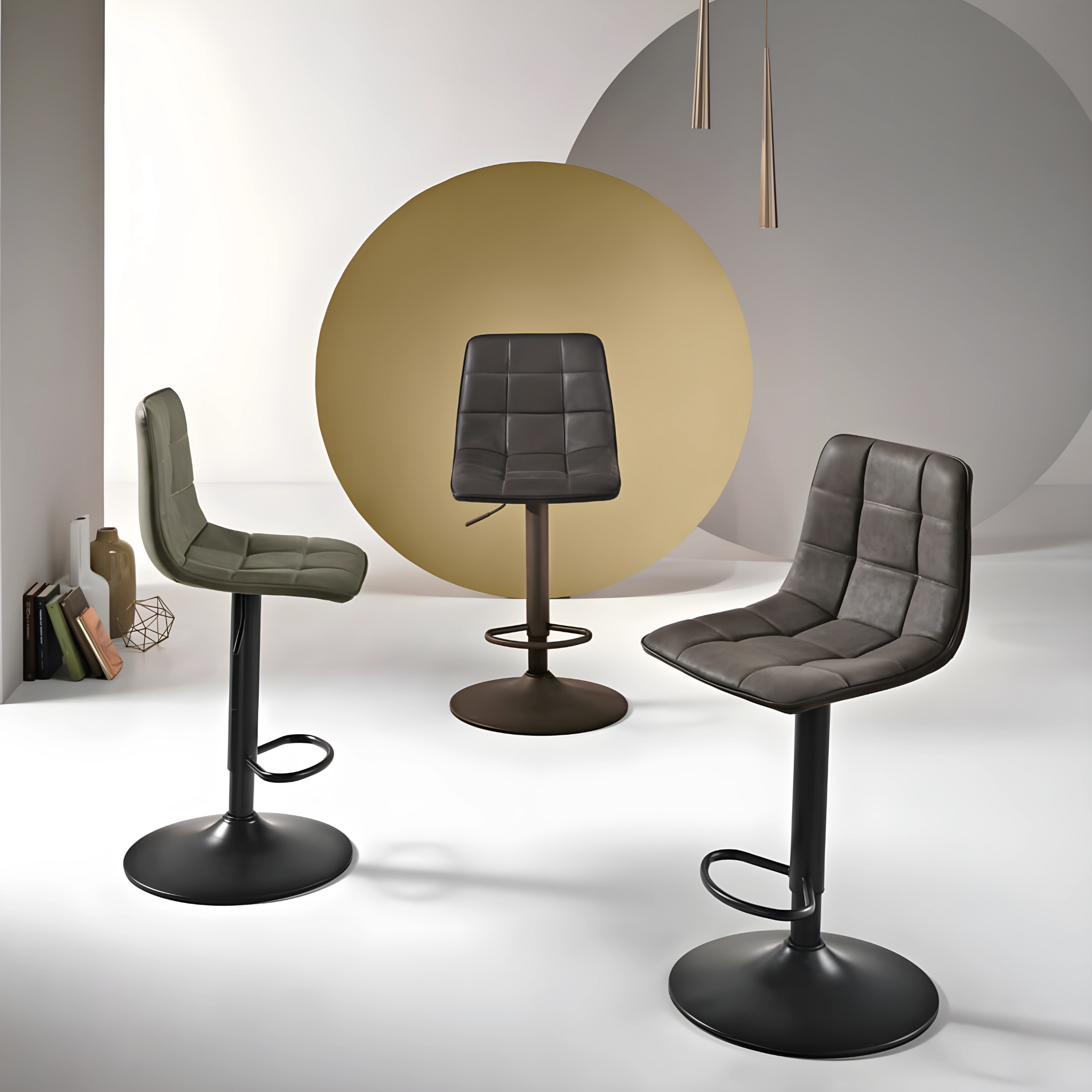 Set di sgabelli "Siviglia" in metallo verniciato e seduta in ecopelle effetto soft touch cm 45x45 91h