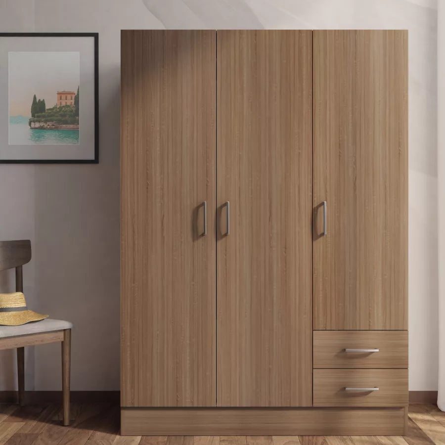 Armadio guardaroba rovere "Blanc" in legno 3 ante con 2 cassetti cm 120x46,5 184h