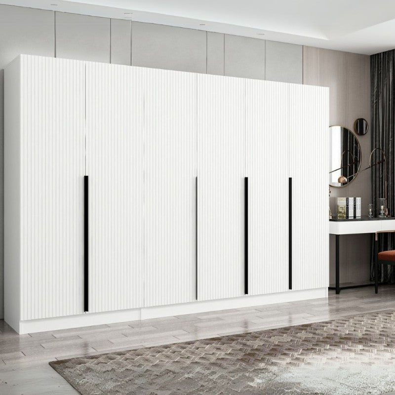 Armadio 6 ante "Kale" bianco effetto cannettato in legno cm 270x52 210h