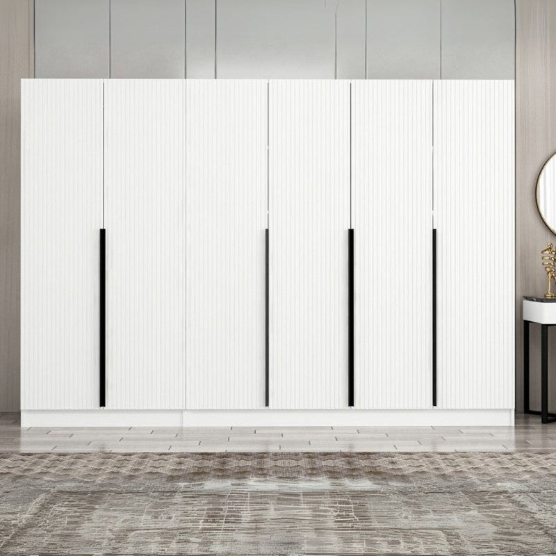 Armadio 6 ante "Kale" bianco effetto cannettato in legno cm 270x52 210h
