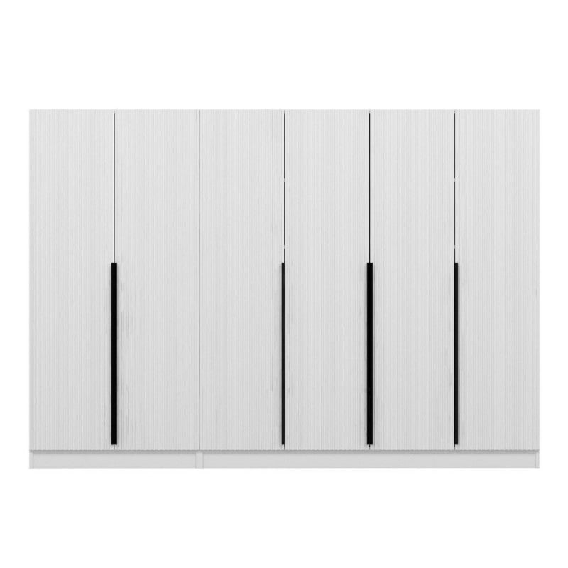 Armadio 6 ante "Kale" bianco effetto cannettato in legno cm 270x52 210h