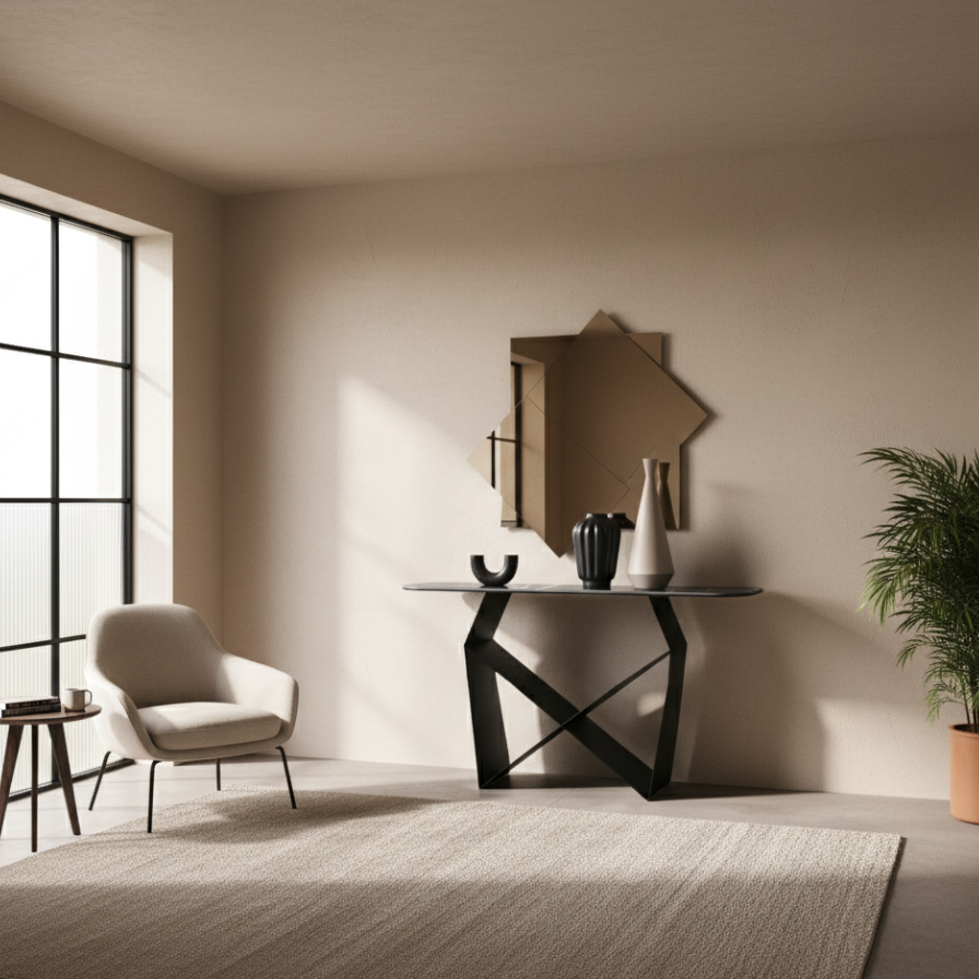 Consolle "Forma" con base in metallo verniciato cm 140x40 76h