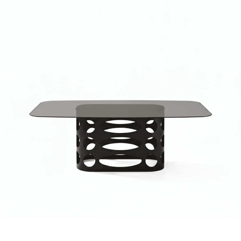 Tavolo fisso moderno "Unico" in vetro liscio fumè trasparente e base in metallo verniciato cm 210x110 75h - MondoViro