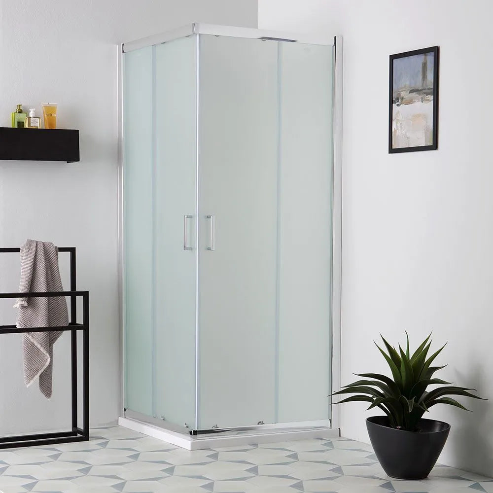 Box doccia bagno scorrevole moderno "Genova" in vetro temperato satinato h 185 cm