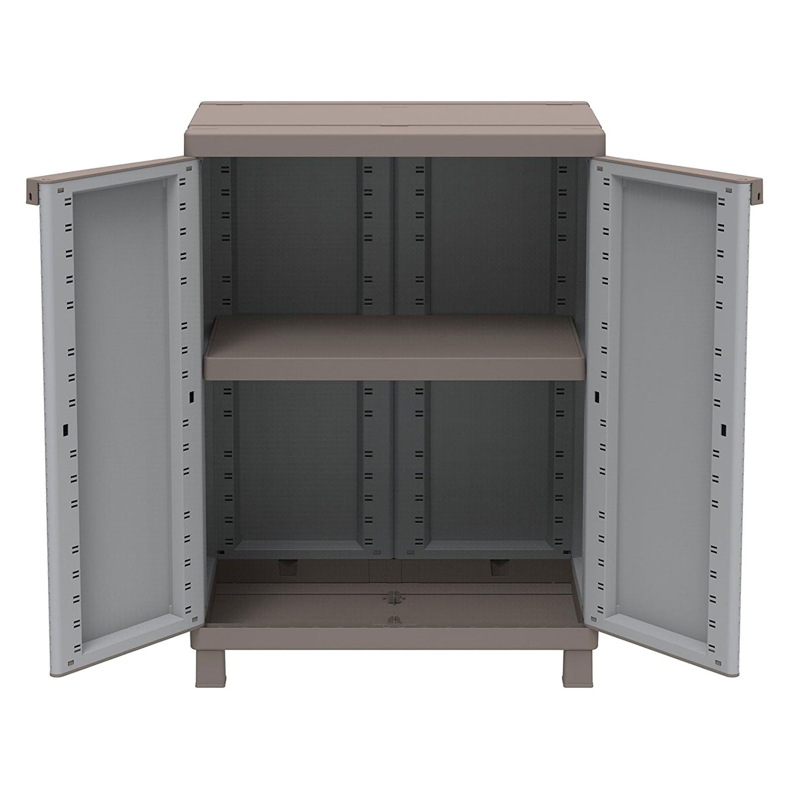 Armadio porta scope "C-Rattan" grigio per esterno 2 ante in plastica con ripiani