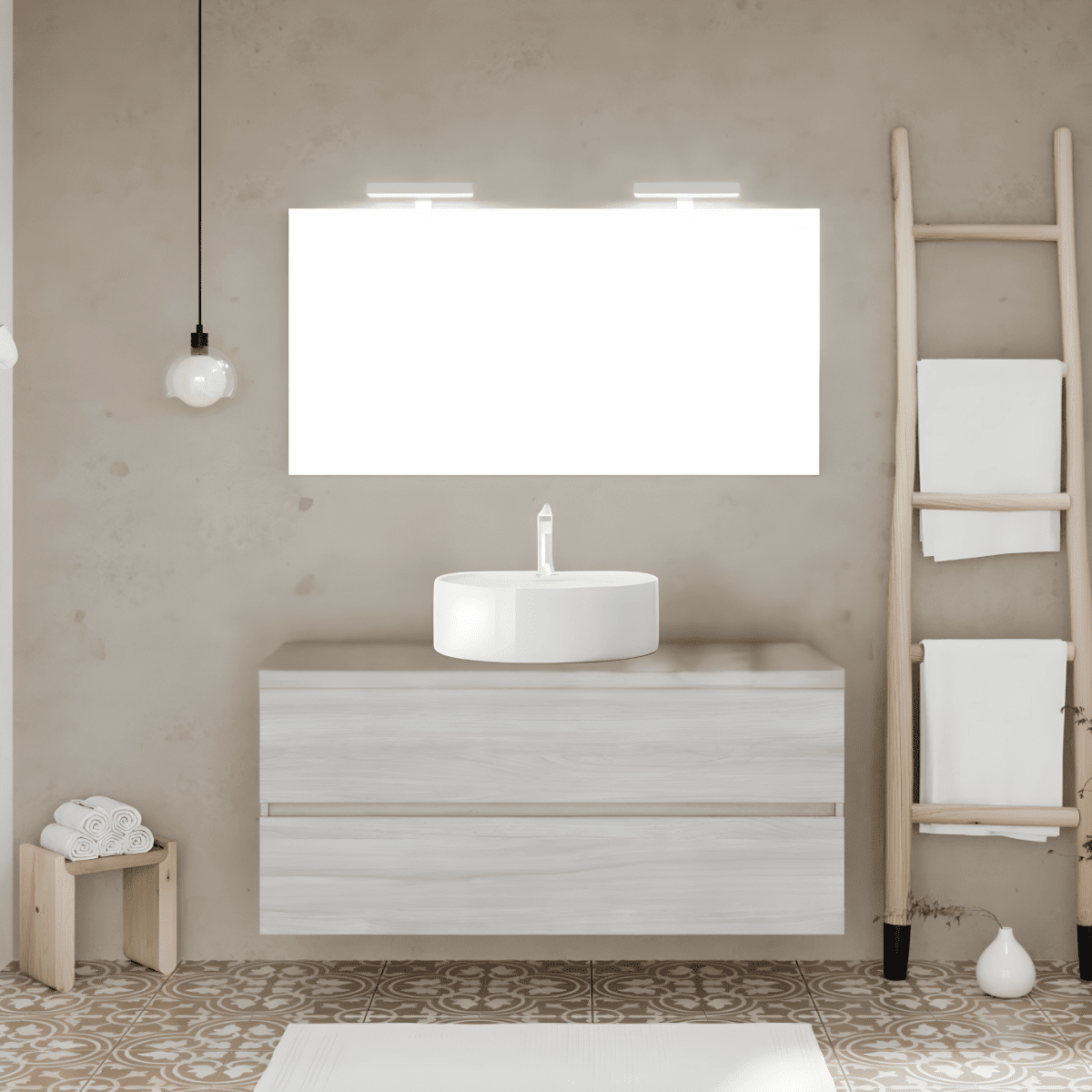 Mobile da bagno sospeso "Tara3" con lavabo da appoggio ovale , top e specchio LED - MondoViro