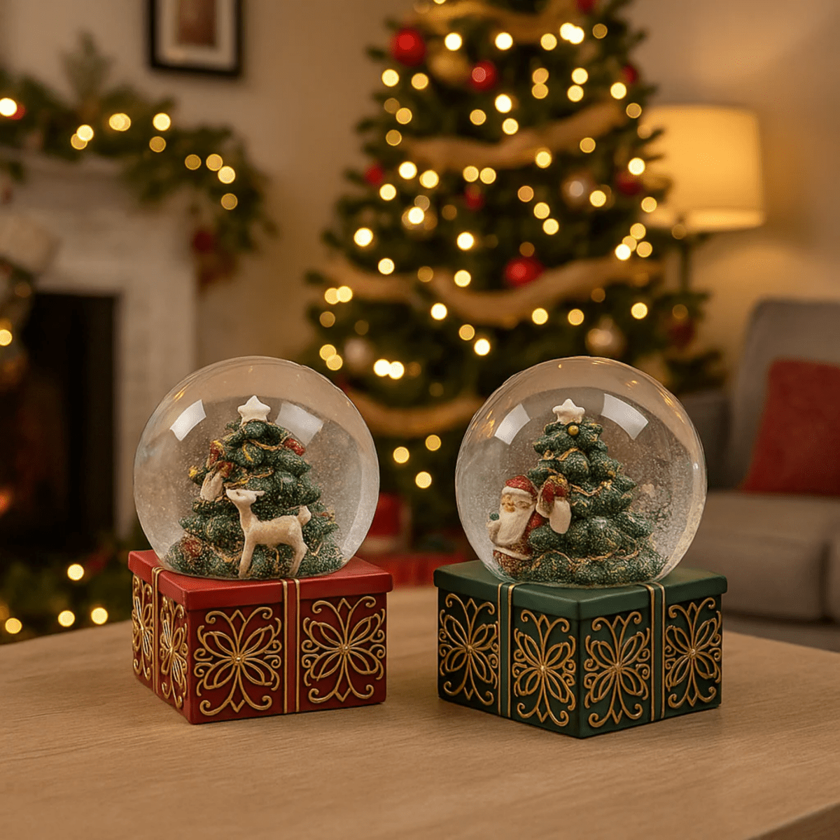 Carillon con sfera d'acqua con Babbo Natale e Renna, decorazione natalizia cm 9x14,5h - MondoViro