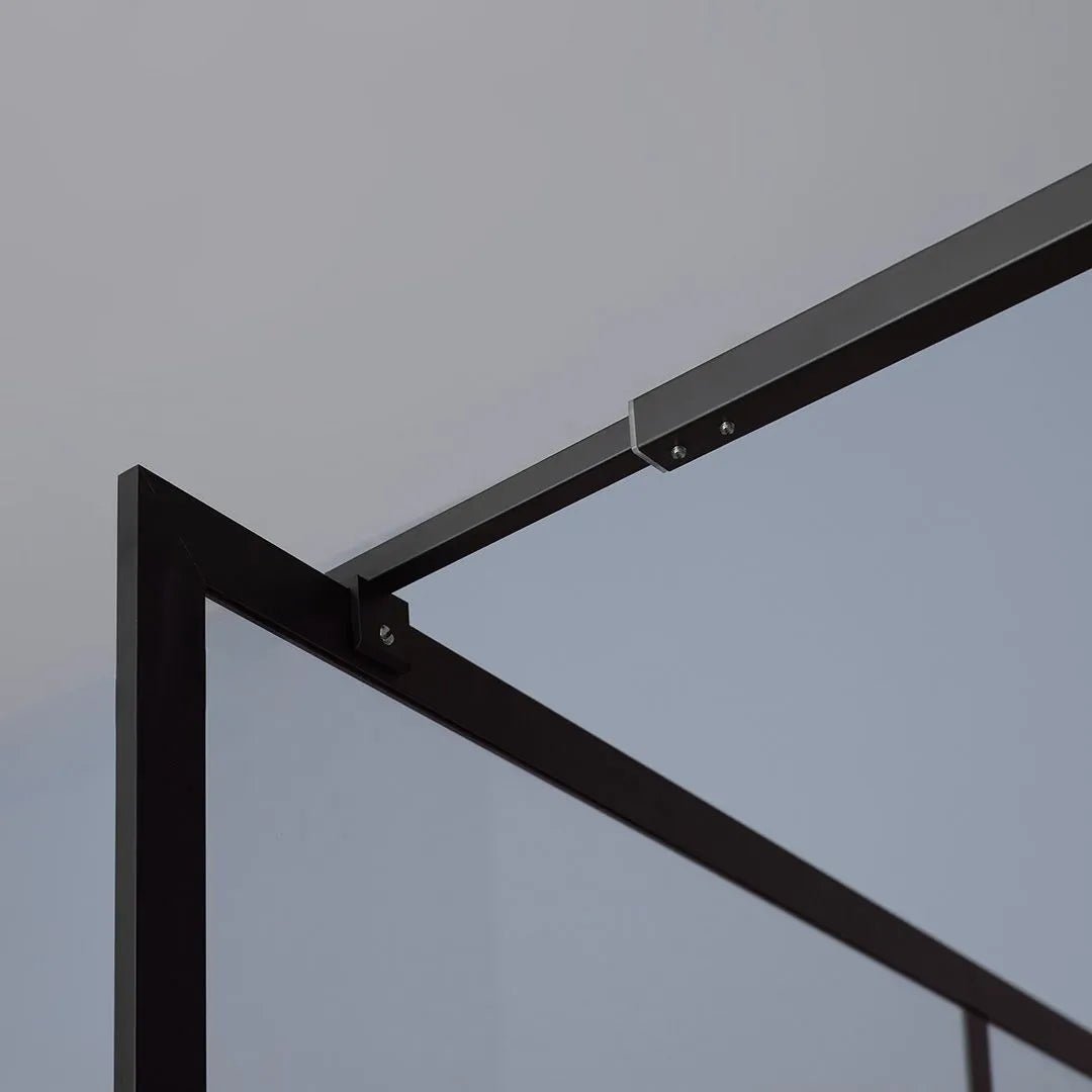 Parete doccia bagno moderna "Walk" in cristallo trasparente e telaio nero opaco - MondoViro