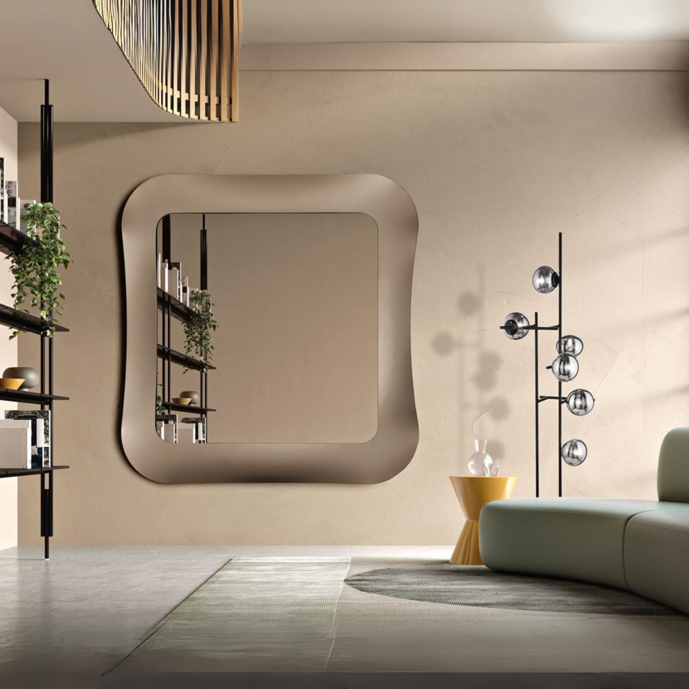 Specchio da parete moderno "Indi" con cornice in vetro fuso elegante