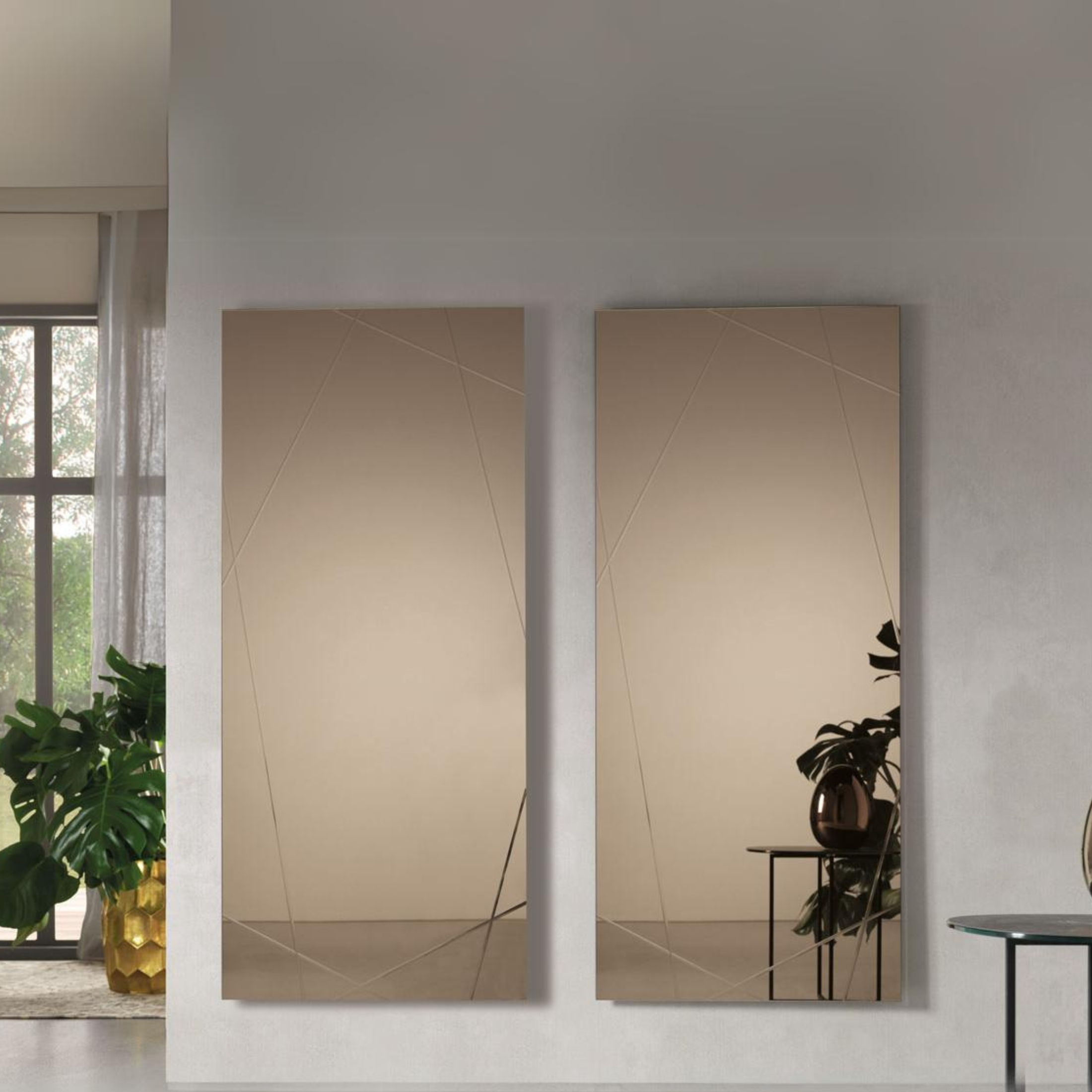 Specchio moderno da parete "Nilufar" con incisioni laser cm 70x160h