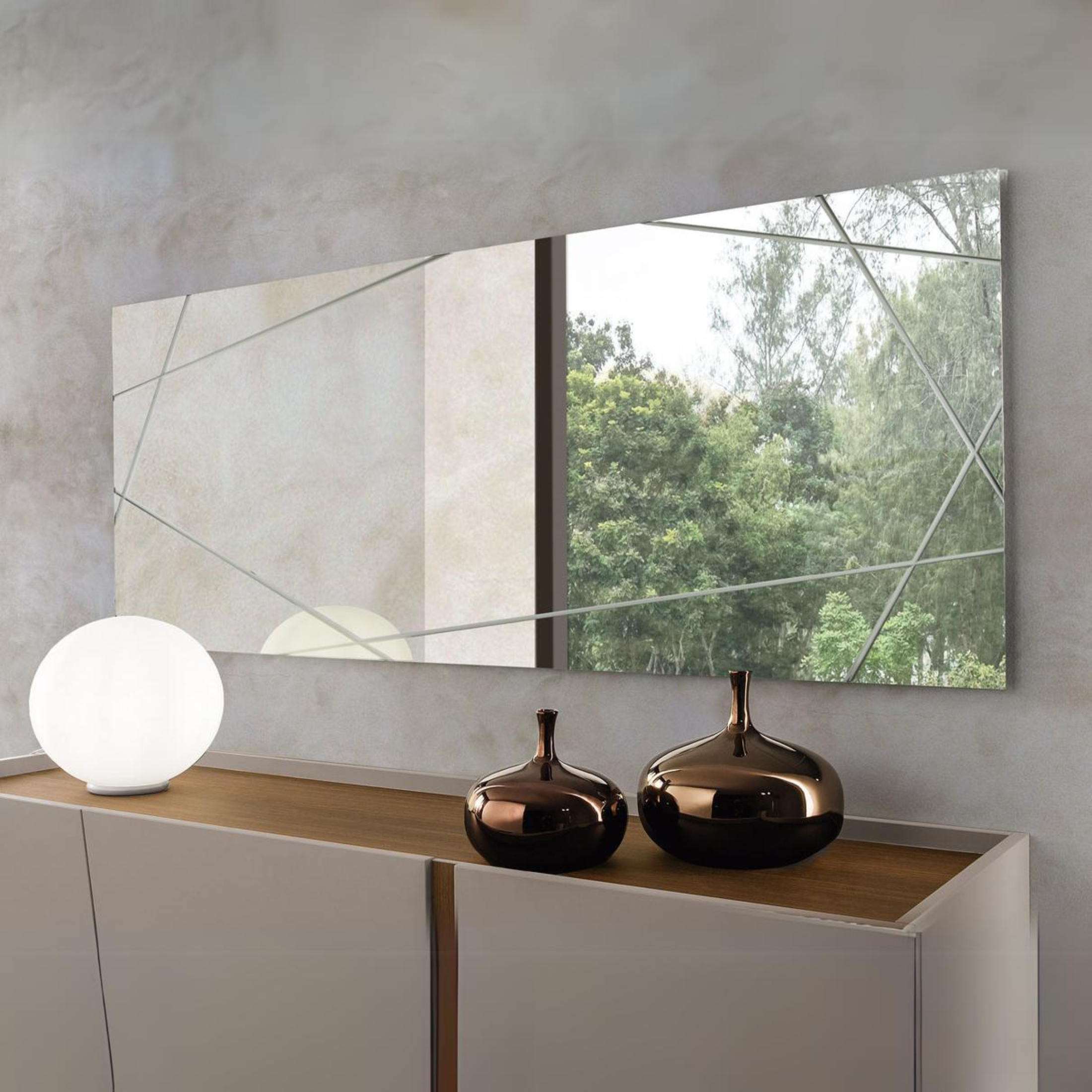 Specchio moderno da parete "Nilufar" con incisioni laser cm 70x160h