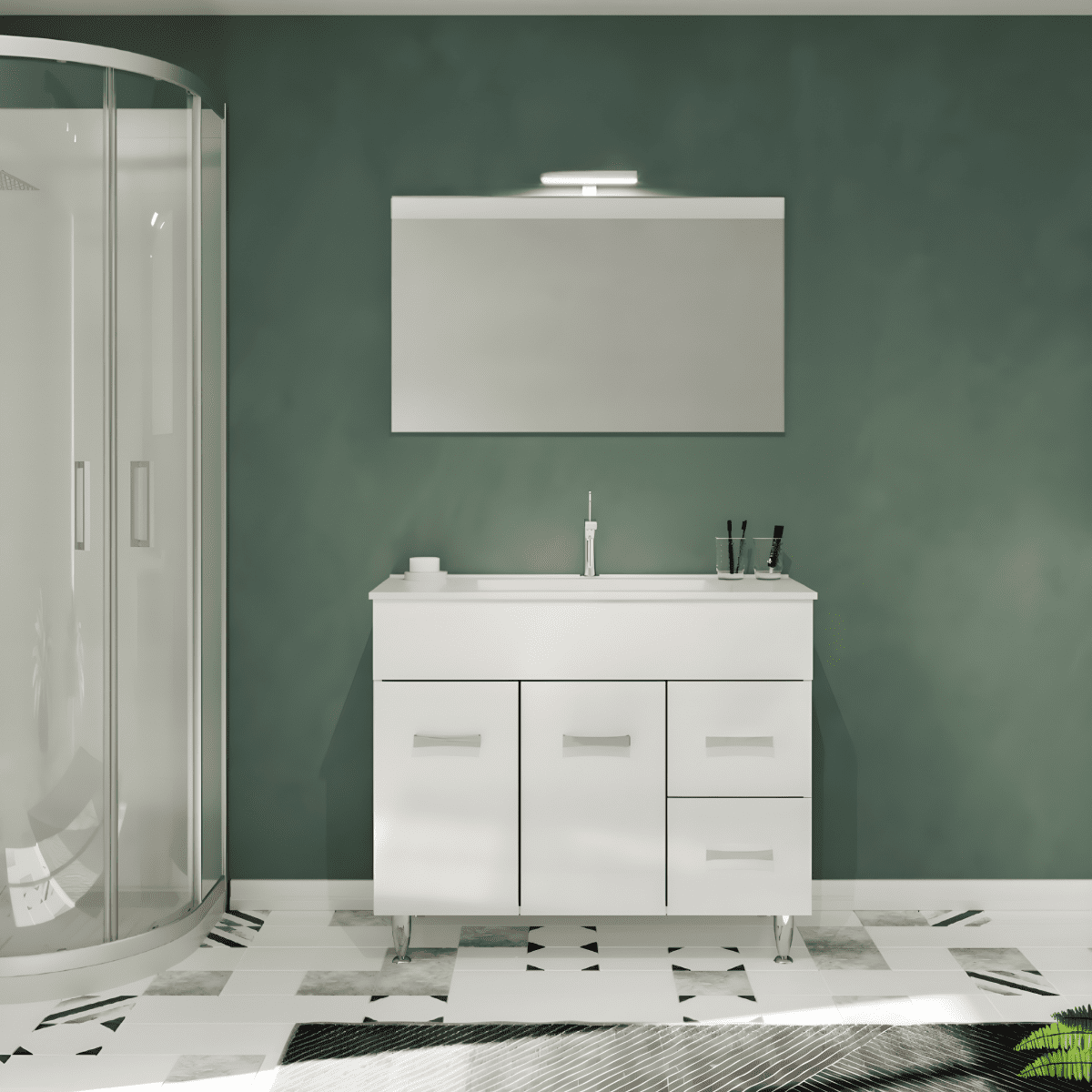 Mobile da bagno "Elendir" con lavabo in ceramica integrato maniglie piedini cromati - MondoViro