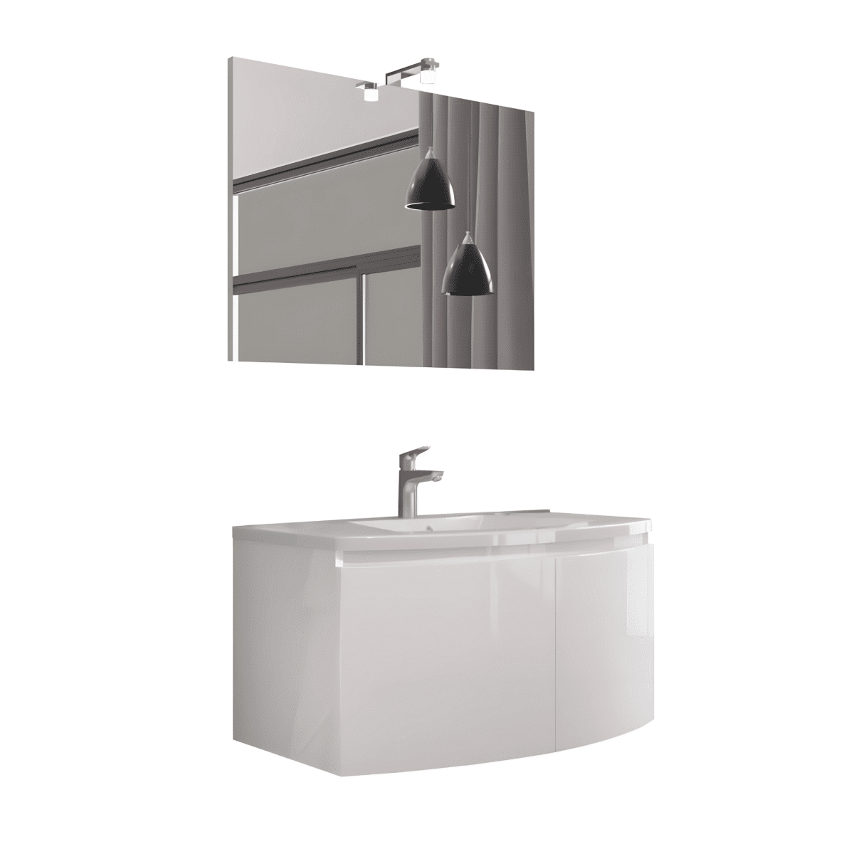 Mobile sospeso da bagno "Ettore" a 2 ante con specchio LED e lavabo in ceramica cm 80x49 42h - MondoViro