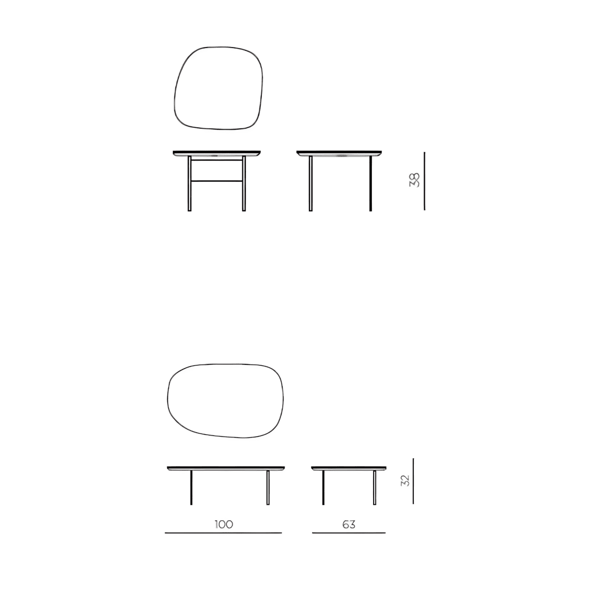 Tavolino moderno "Flex" con piano sagomato e gambe in metallo - MondoViro