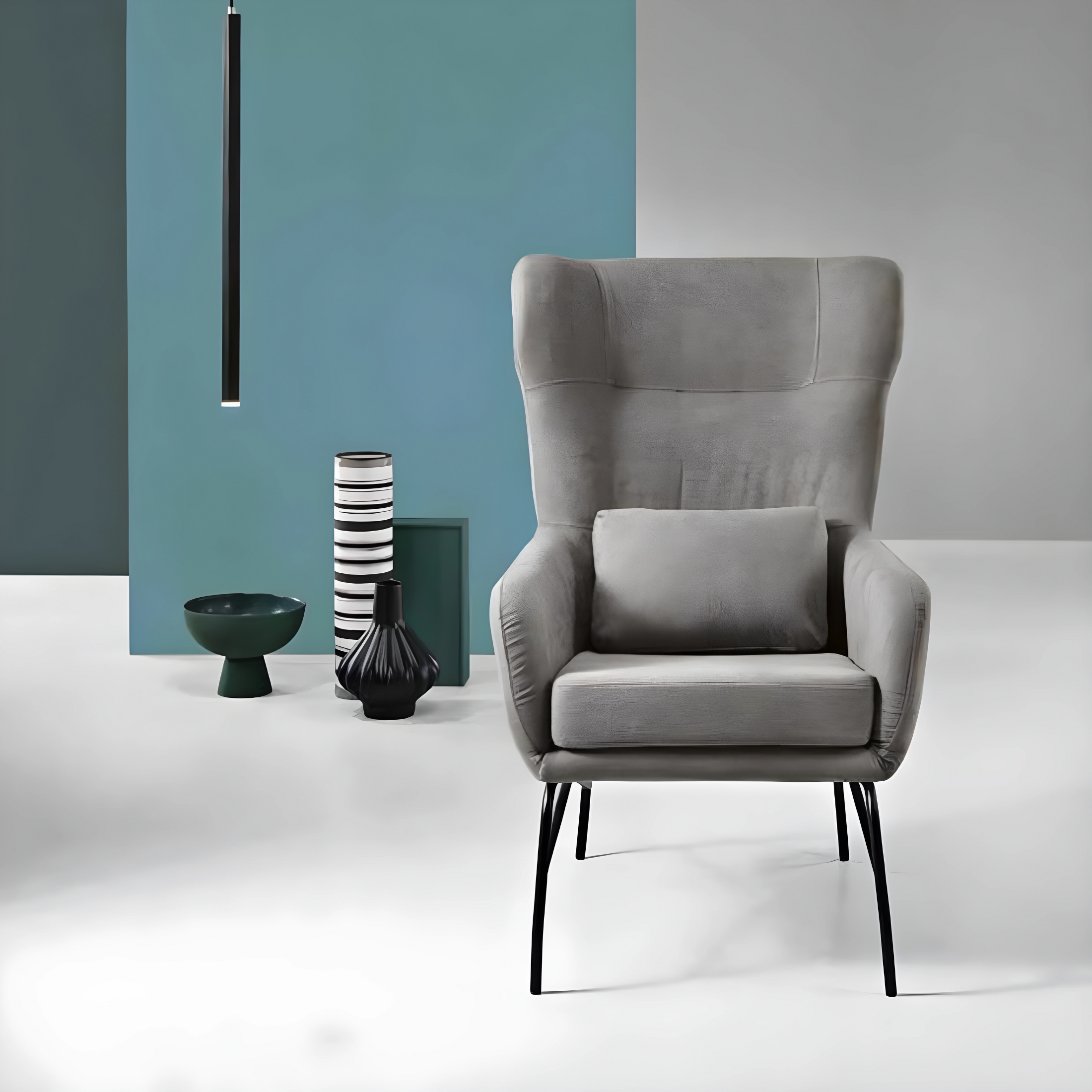 Poltrona in tessuto "Artemide" con gambe in metallo verniciato cm 75x65 100h