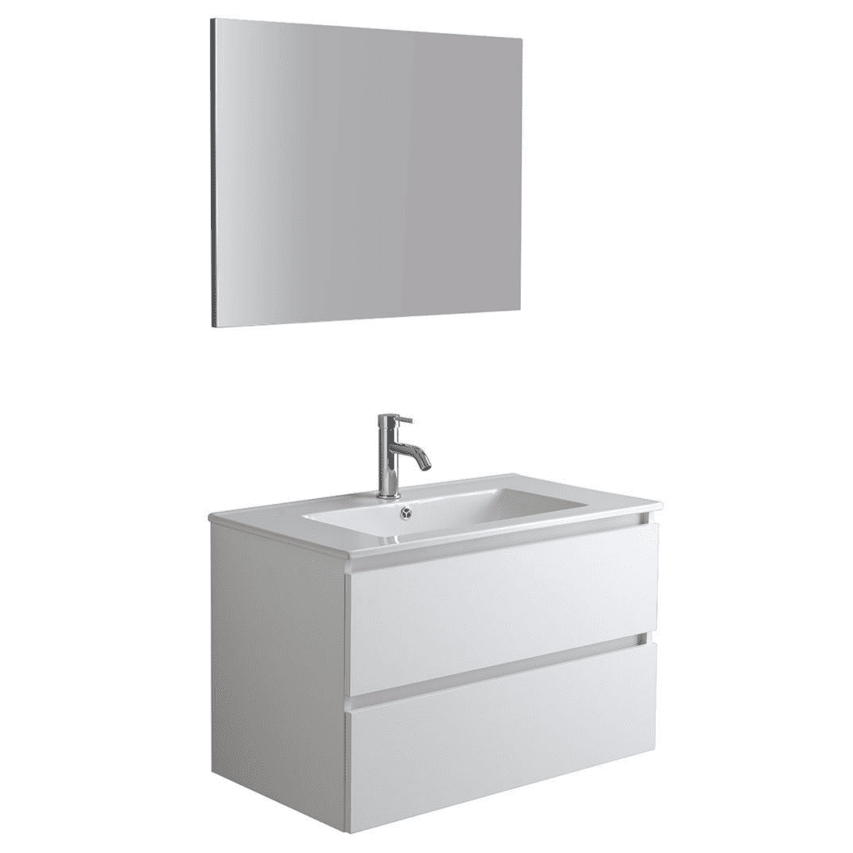Mobile bagno bianco "Havana Plus" sospeso 2 cassetti base con specchio lavabo integrato in ceramica 80 cm - MondoViro