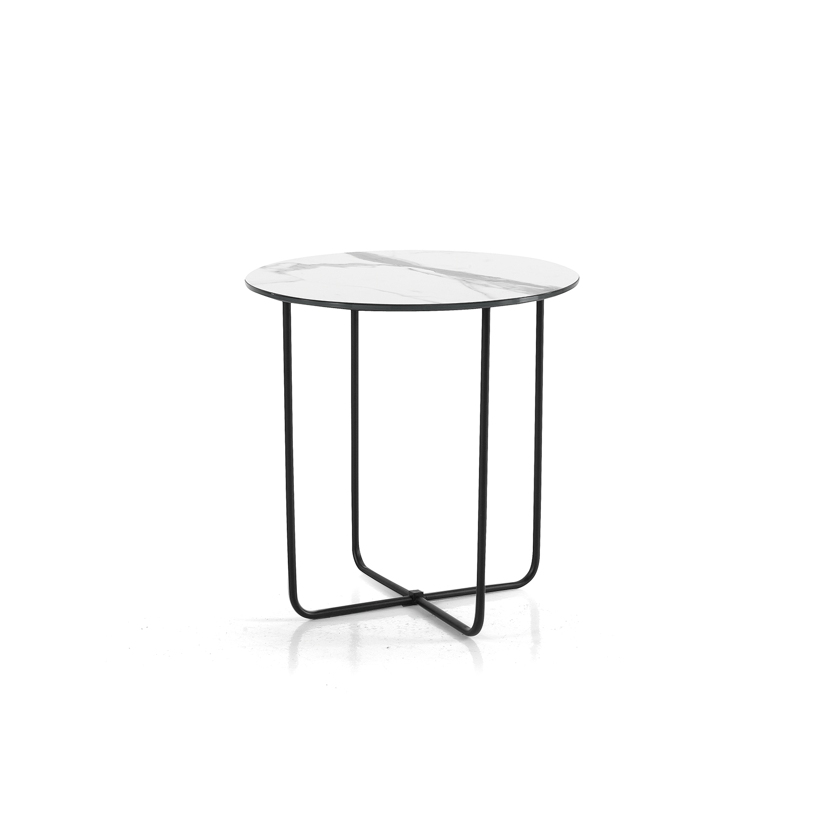 Tavolino da caffè rotondo "Jimbo" con base in metallo verniciato nero