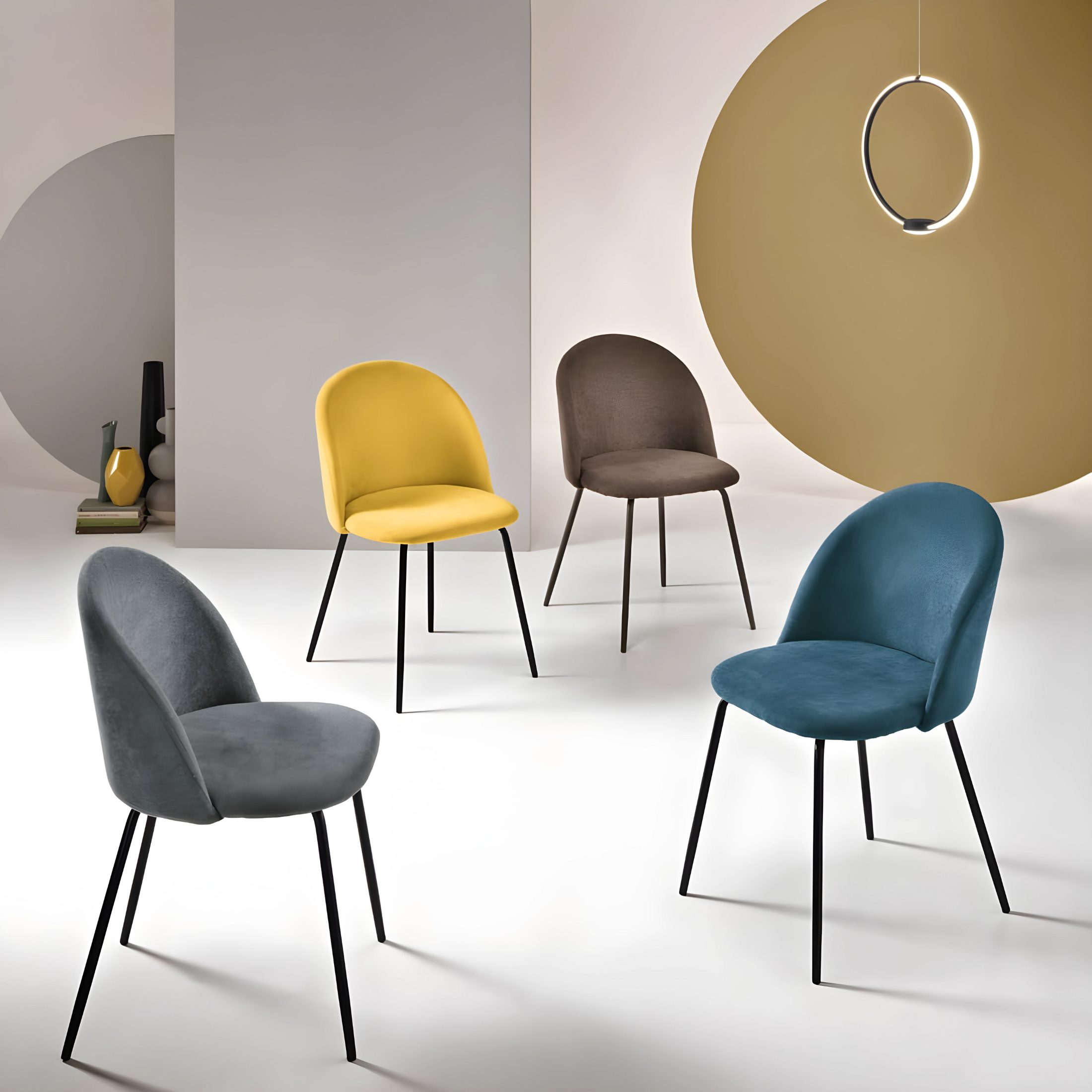 Set sedie da pranzo in tessuto moderne "Prince" con imbottitura cm 50x52 81h