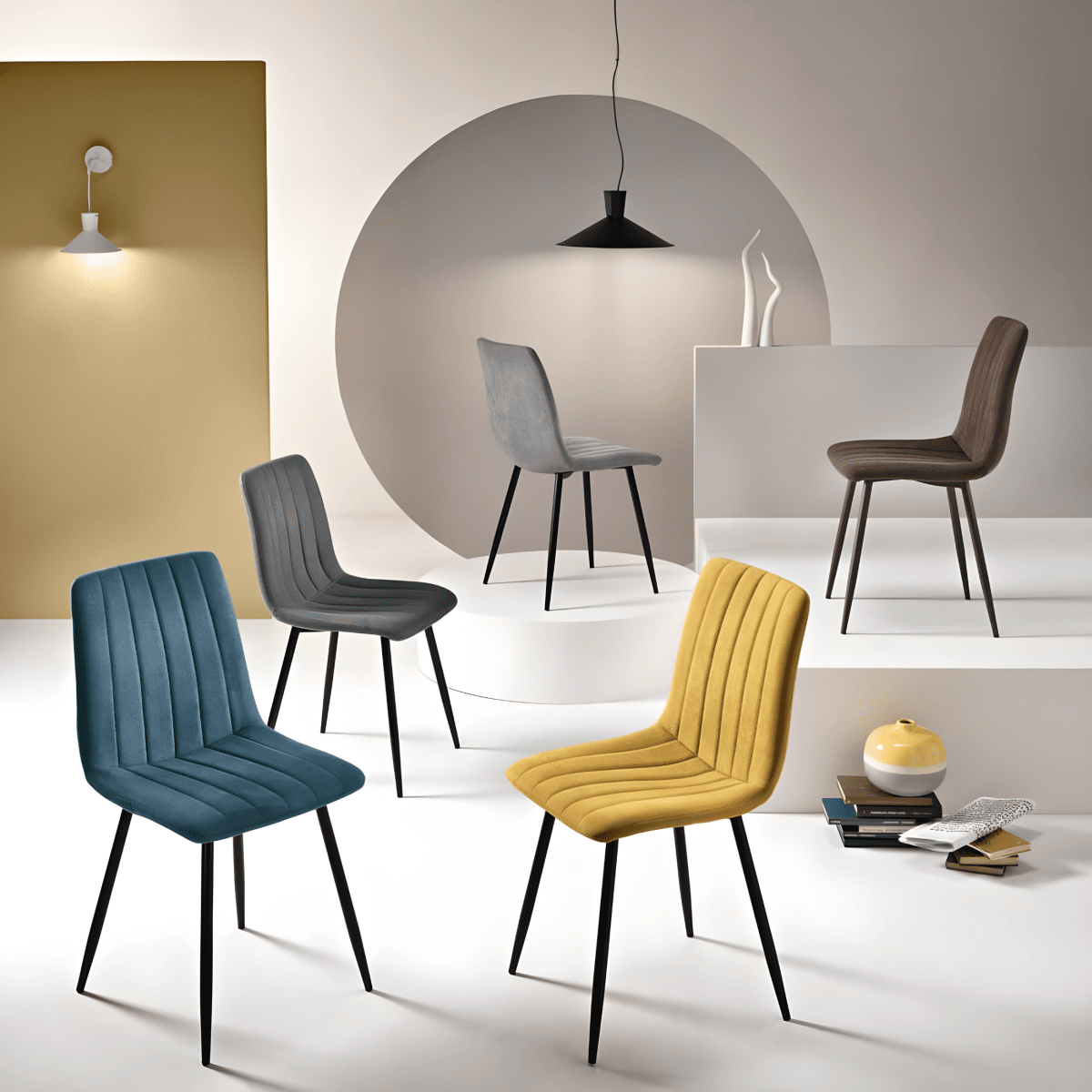 Set di sedie moderne da pranzo in tessuto "Palmer" imbottite cm 45x54 88h - MondoViro