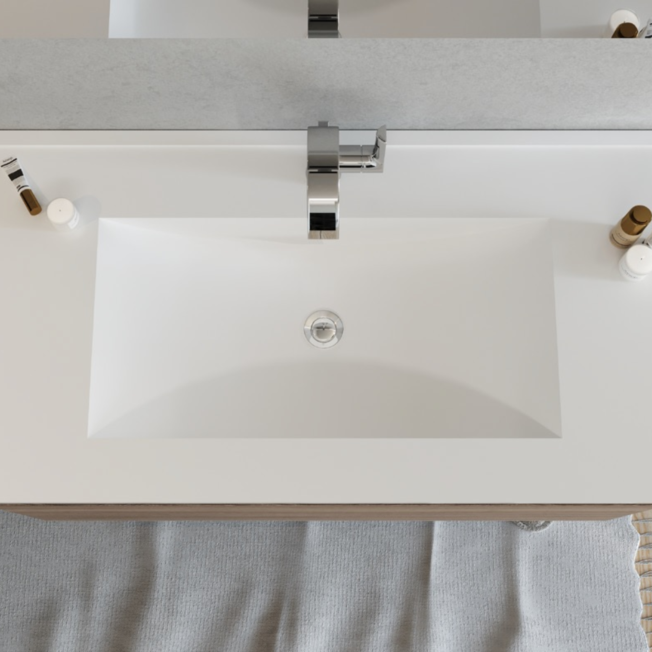 Mobile da bagno sospeso moderno "Velira" con lavabo integrato e specchio LED