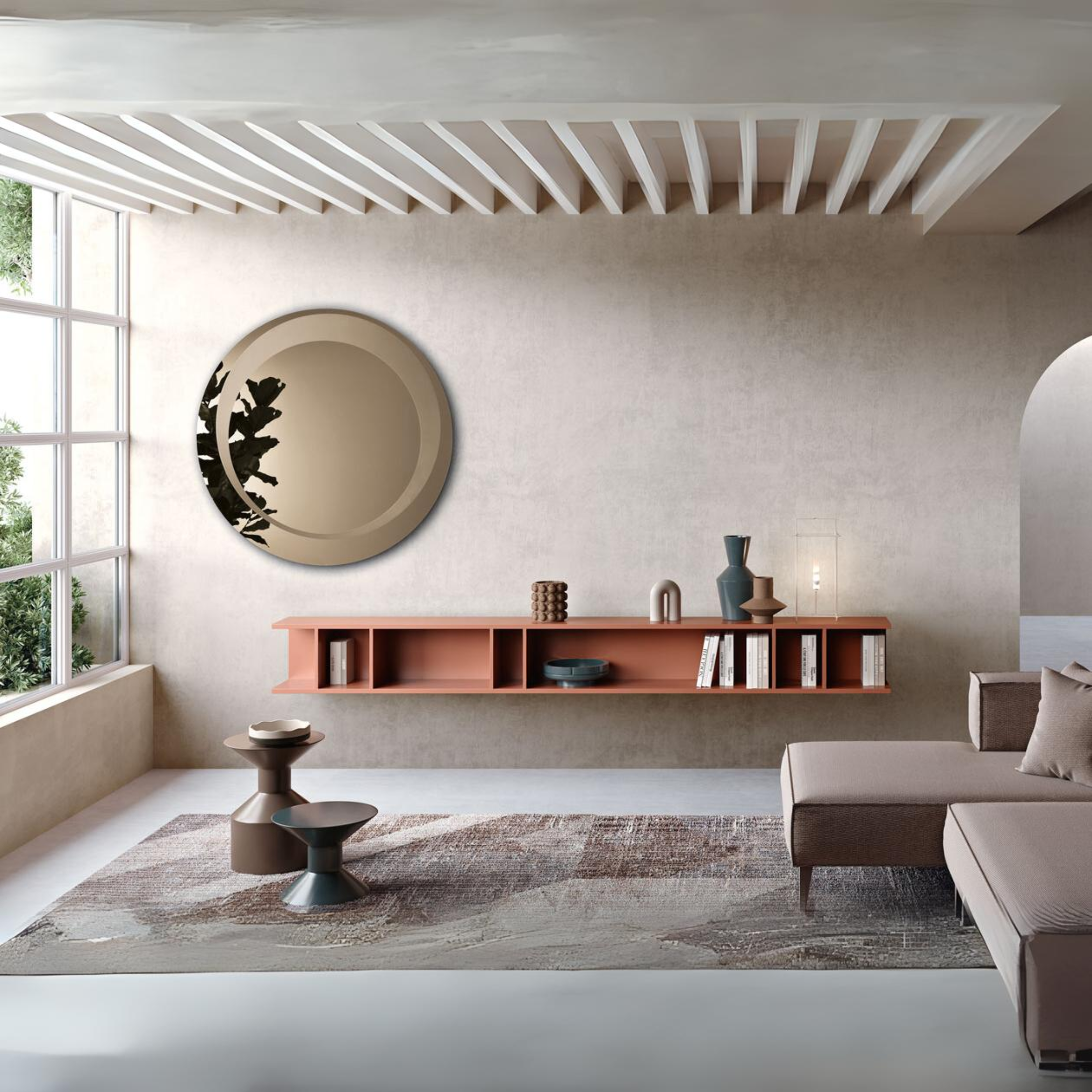 Specchio da parete "Malaga" rotondo con elegante decorazione sabbiata