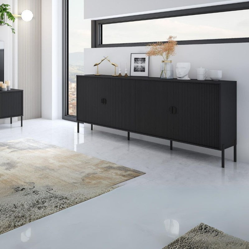 Madia moderna "Lotus" opaco con cannettate piedini e maniglie nere