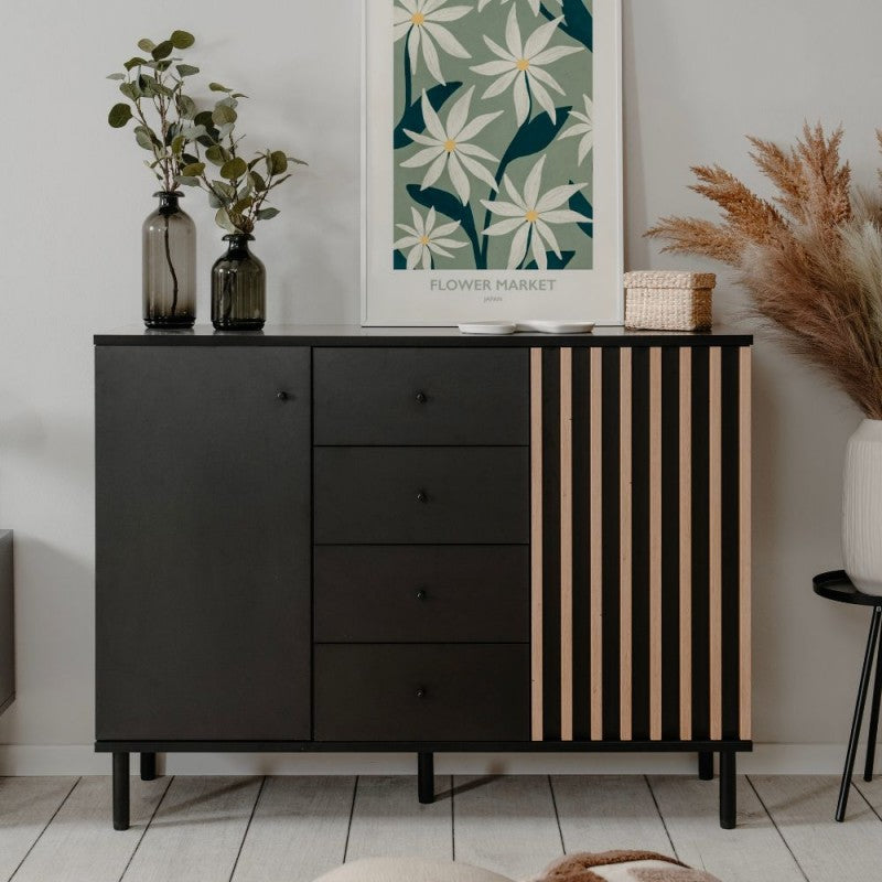 Madia moderna "Monza" cannettata 2 ante e 4 cassetti cm 118x40 90h