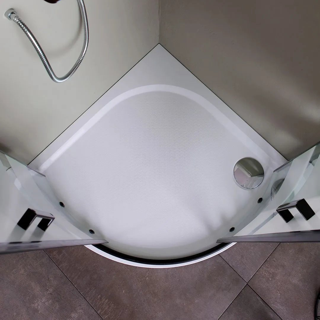 Box doccia bagno semicircolare "Cielo One" in cristallo serigrafato telaio nero opaco - MondoViro