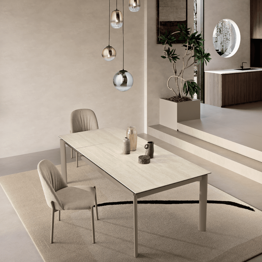 Tavolo allungabile "Strato" con piano in grès porcellanato effetto marmo - MondoViro